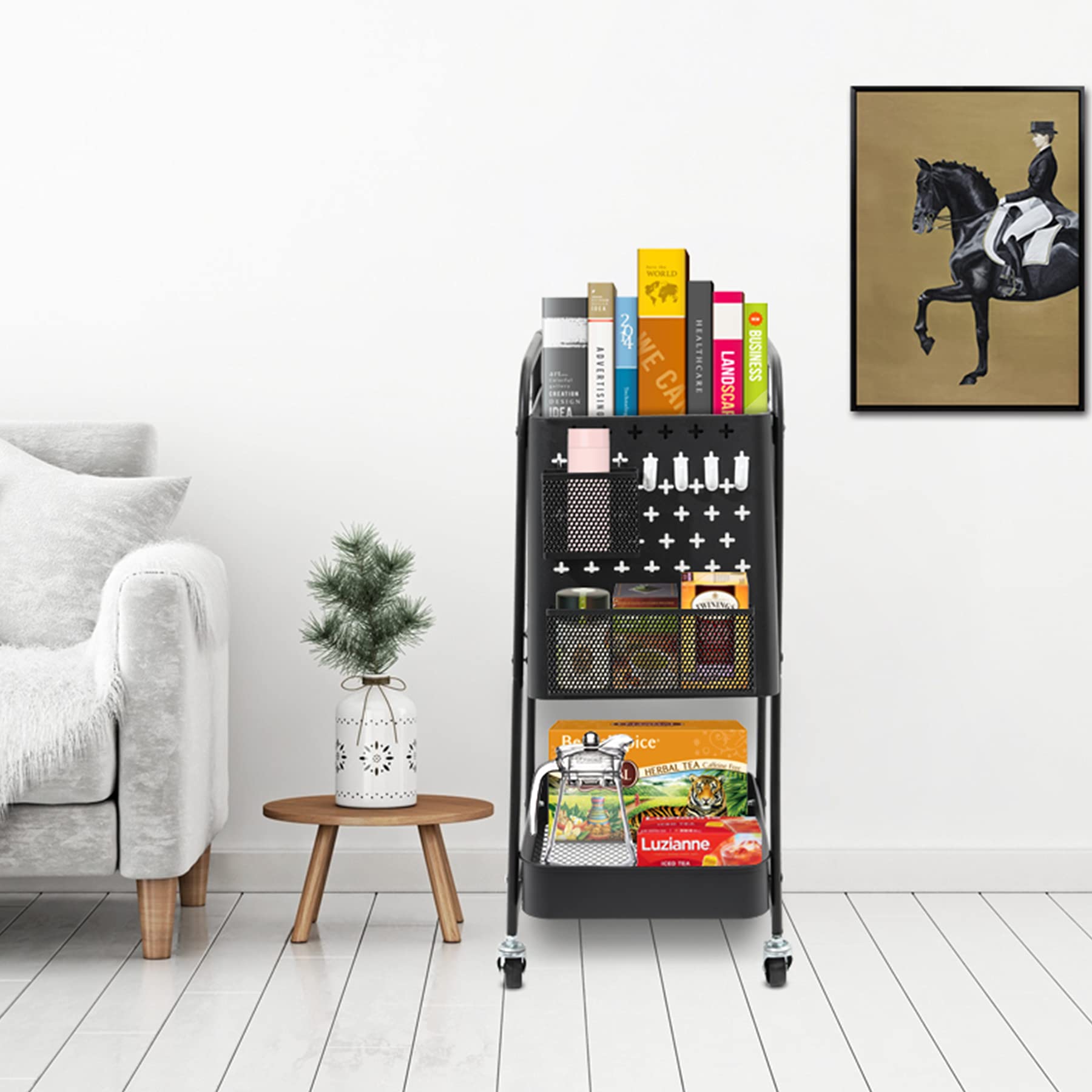 Buy 3 Tier Rolling Utility Cart, Storage Shelves with Lockable Wheels