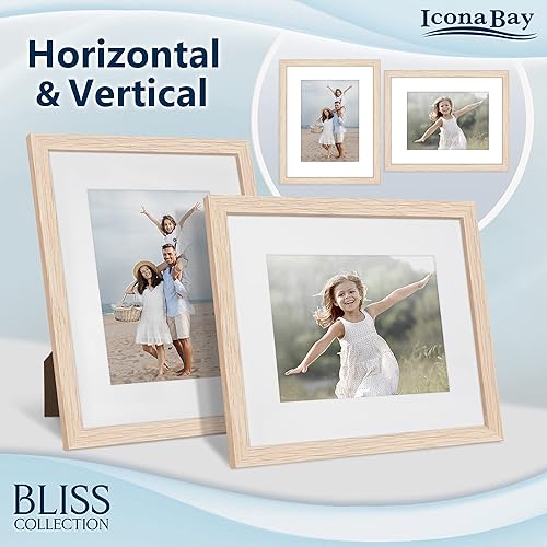 Miniatura 7 de Icona Bay - Portarretratos de roble claro de 8 x 10 pulgadas con paspartú extraíble para fotos de 5 x 7 - Marco de madera de ingeniería de estilo