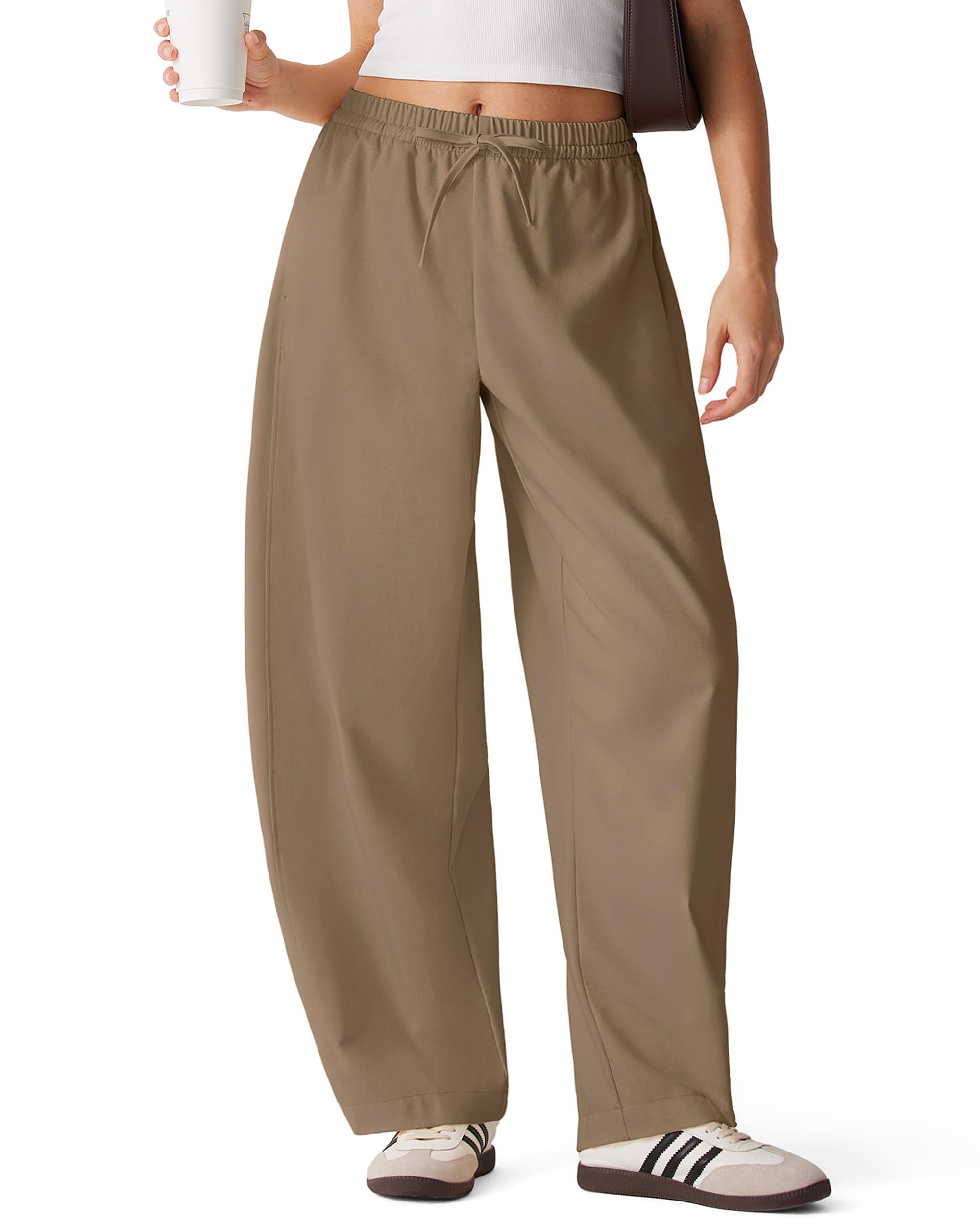 MOOSLOVER Women Linen Lightweight Barrel Pants Drawstring Comfort Casual Lounge Pants Baggy Loose Ankle Pants with Pocket