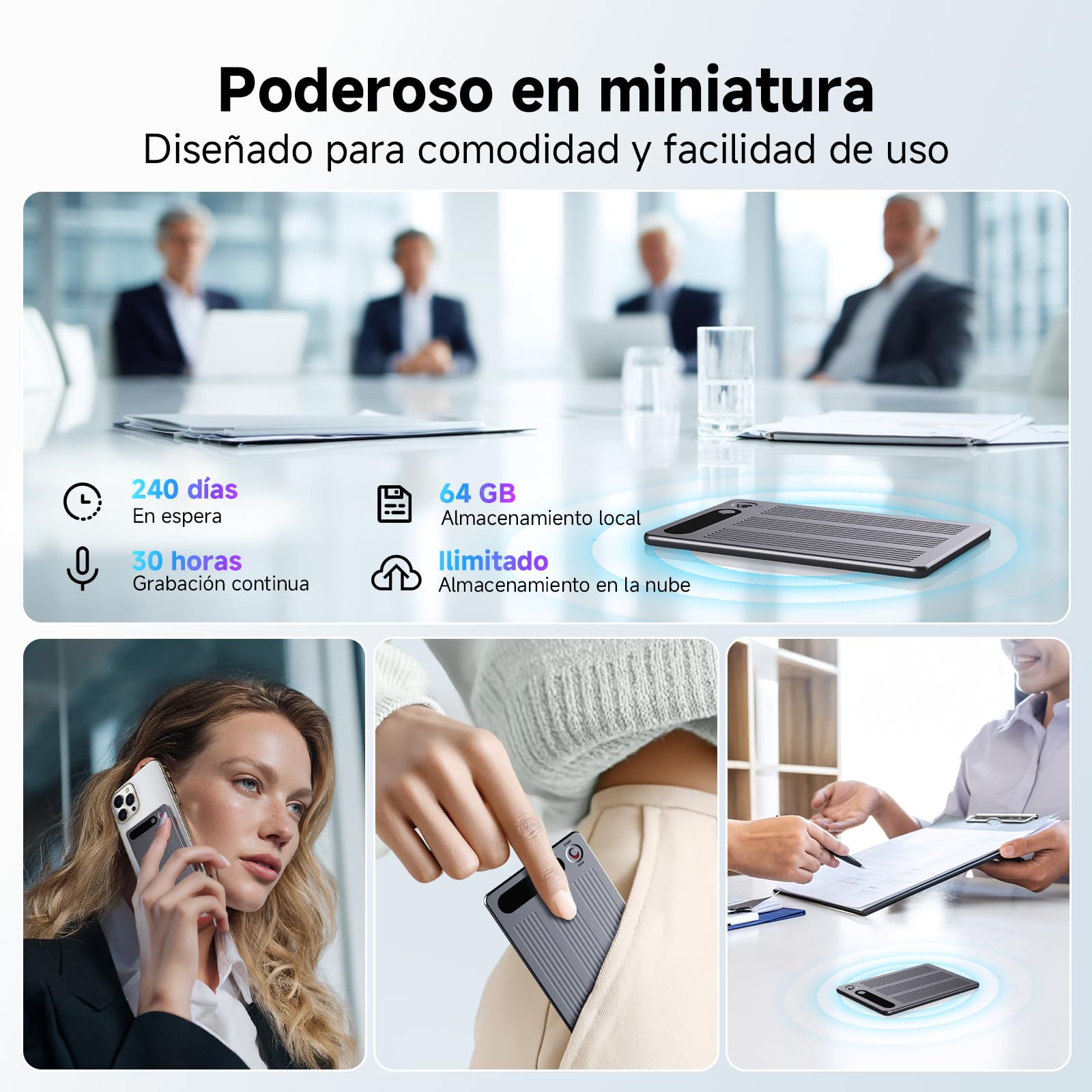 Grabadora de Voz IA, Transcribe y Resume con tecnología de IA, Negro