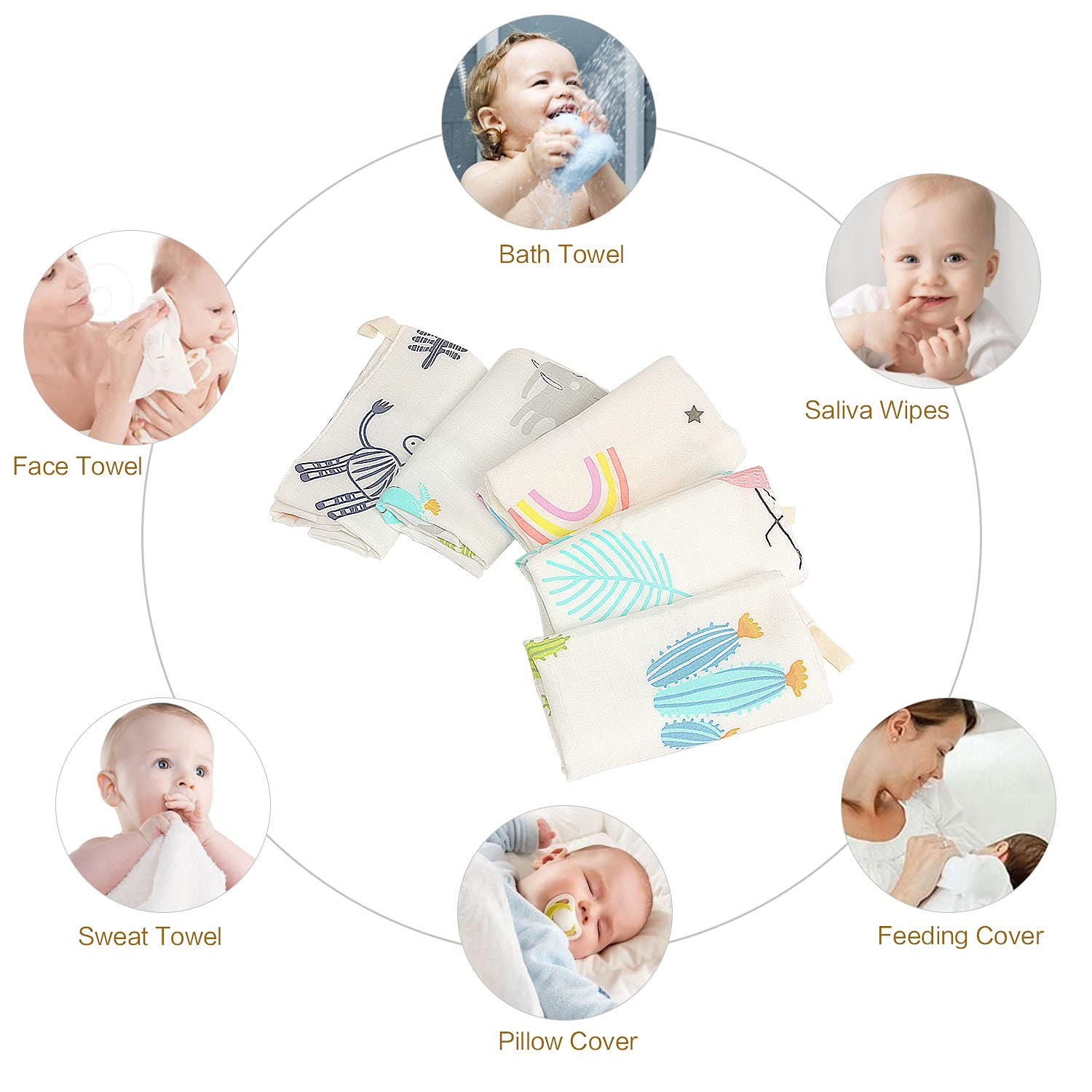 Asciugamani Di Mussola Per Neonato - Set 8 Pezzi 6 Strati Cotone Morbido 25x25 Cm Per Bagno E Pulizia - Foto 13