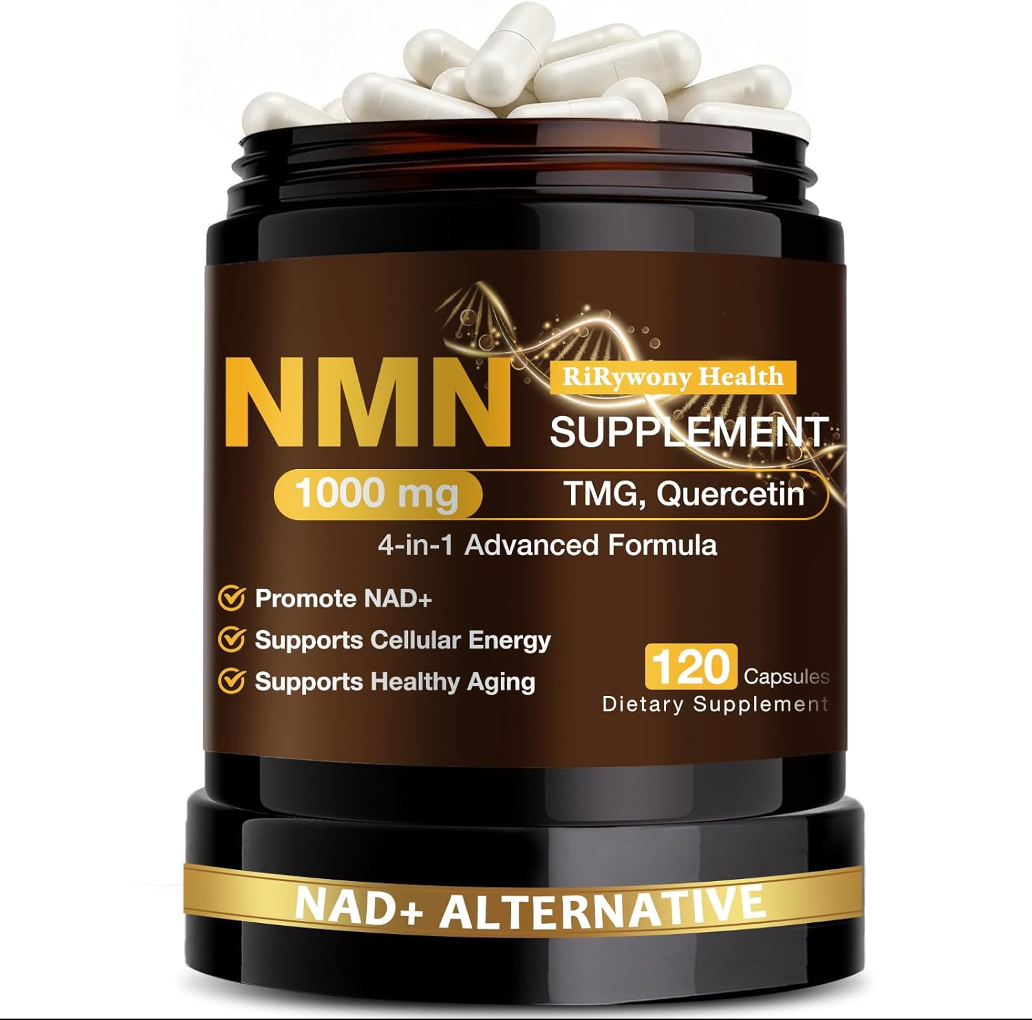NMN Supplement 1000mg - NMN Supplement 1000mg Pure Organic, NMNH Alternative, Resveratrol Supplement, NAD+ Supplement, TMG & Quercetin for Cellular Support 120 Capsules