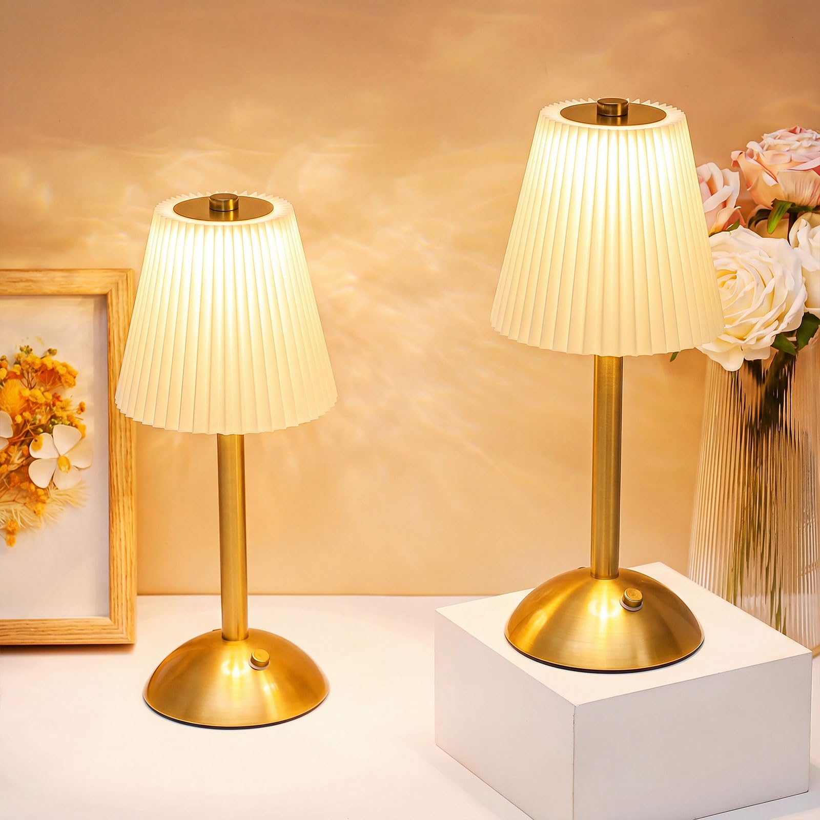 Liliful 1 Pcs Cordless Table Lamp LED Touch, Gold, Beige Cloth Style