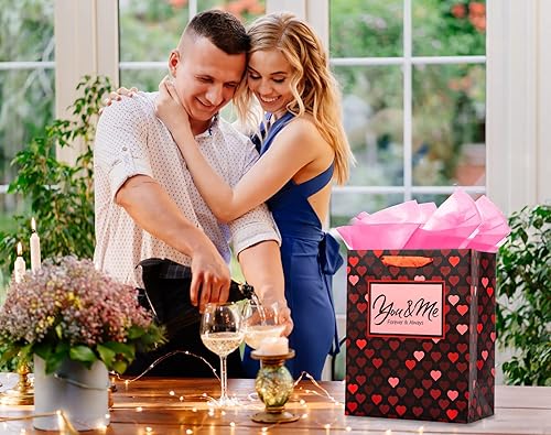 Miniatura 9 de FaCraft Bolsa de regalo para el día de San Valentín con asa, gran bolsa de regalo de San Valentín con papel de seda, bolsas de regalo románticas de