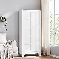 Vista 19 de Yizosh Armario de almacenamiento de metal con 2 puertas y 4 estantes ajustables, 61 pulgadas, color blanco, despensa de cocina, 5 niveles de alto