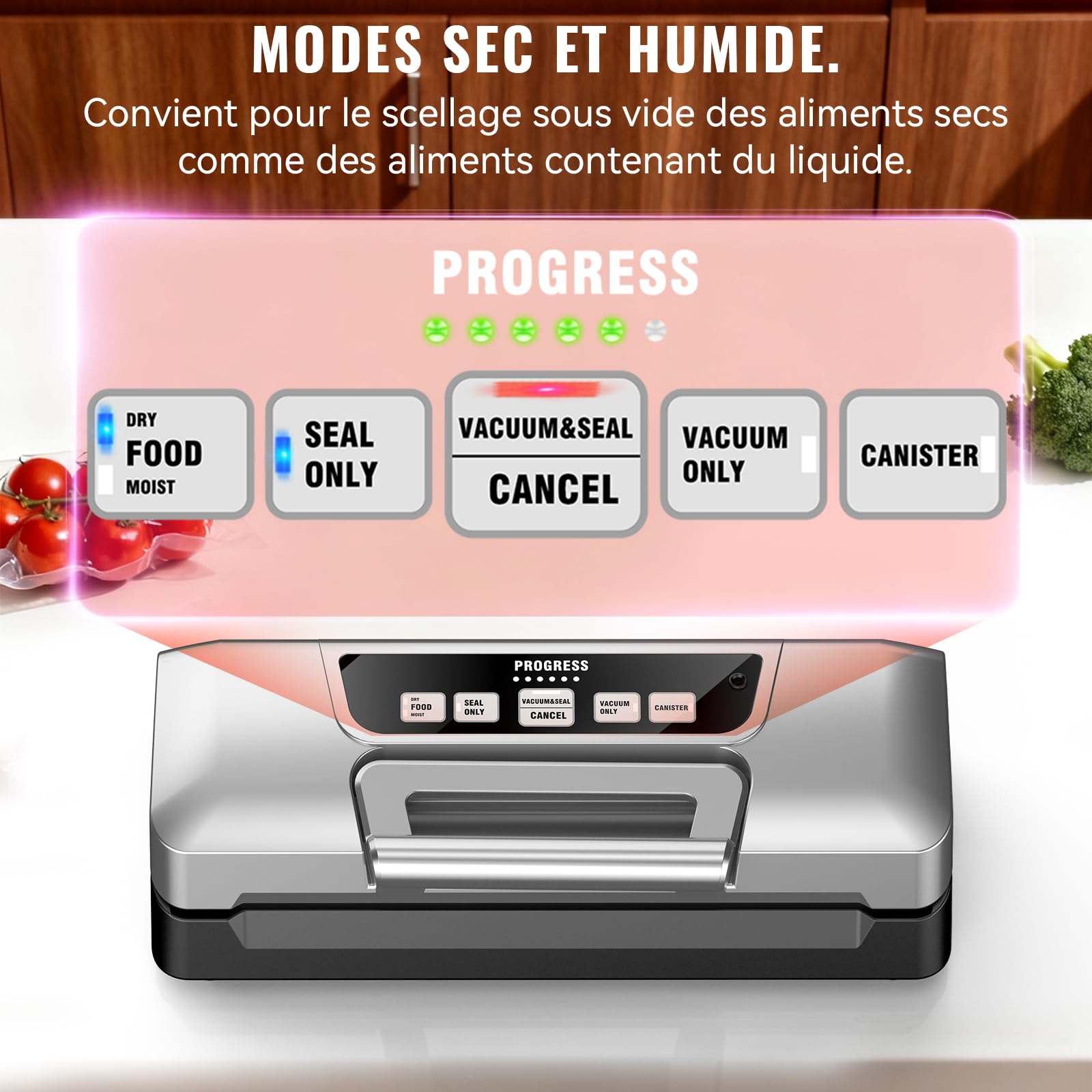 GAVASTO Machine Sous Vide Alimentaire 90kPa,20L/min Machine Sous Vide Professionnel, Soude-sac Puissant Avec Double Pompe et LED Intelligente, Modes Aliment Sec & Humide, Coupe-sacs Intégré, Livré ave