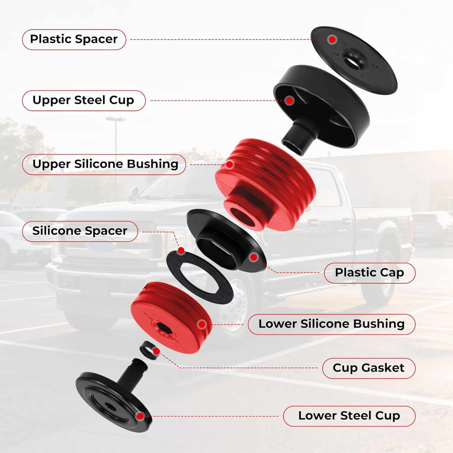 Body Mount Bushings Kit for 2008-2016 Ford F-250/F-350 Crew Cab Protection Kit Body Mounts with Cab Body Assembly Mount Cushion Bolts Comfort Outlasts Silicone Mounts 8 Piece(Red)