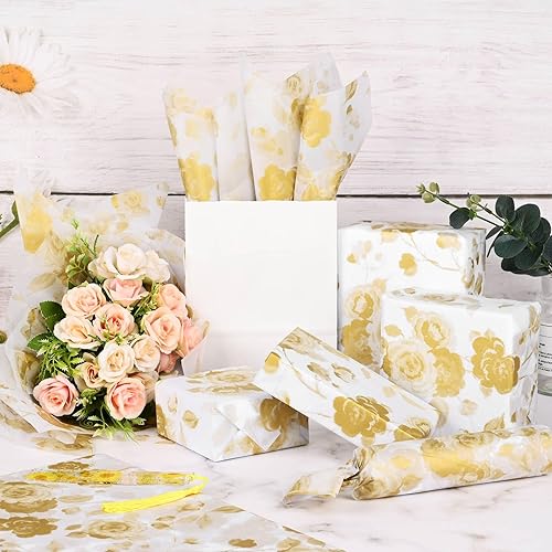 Miniatura 4 de Bolsome 100 hojas de papel de seda floral de rosas a granel para envolver regalos, 20 x 14 pulgadas, papel de seda con patrón de flores vintage para