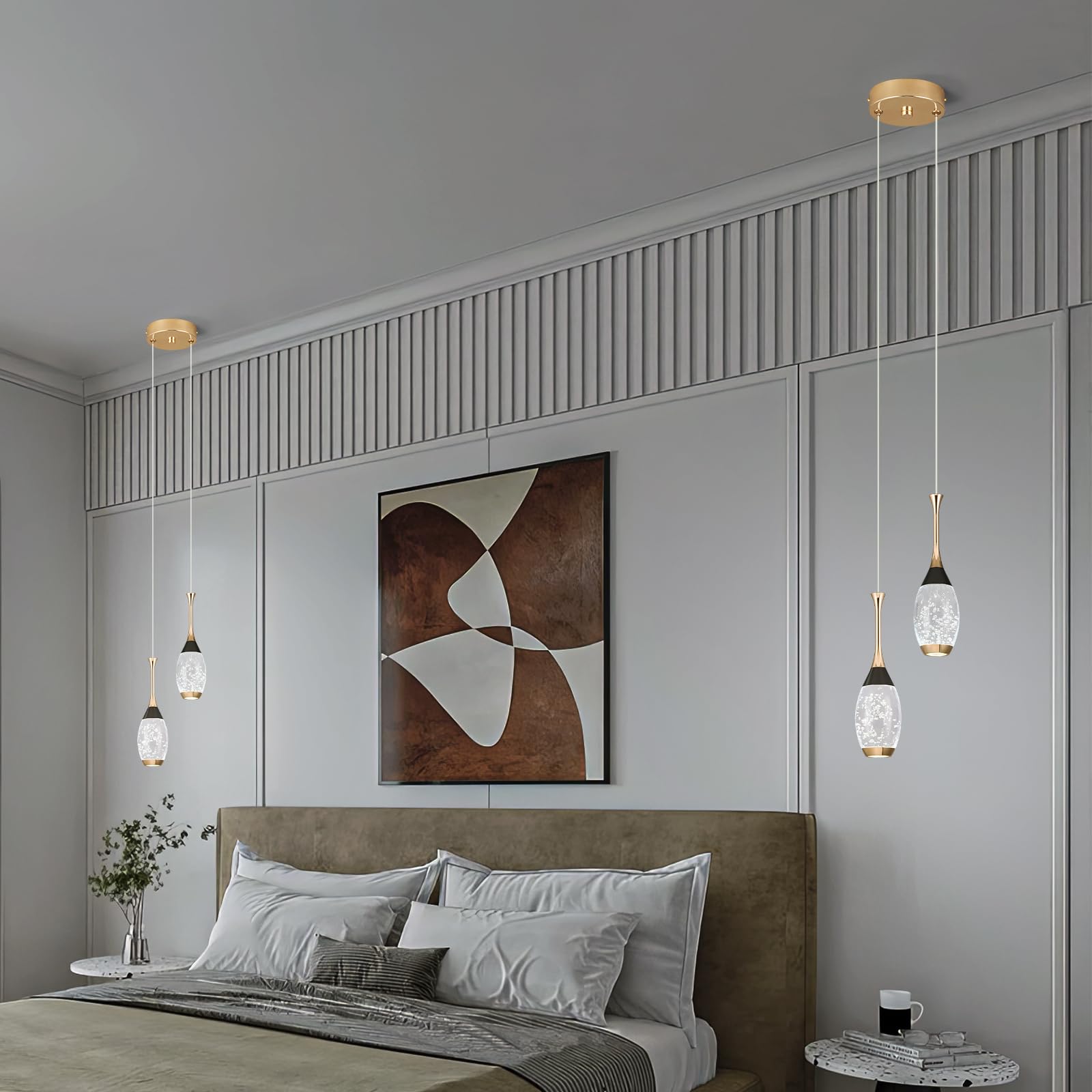 Moderne Schwarz-Gold-Hängeleuchte 2 Flammig LED-Deckenleuchten Mini Teardrop Kristall Pendelleuchte für Küche Insel Schlafzimmer Flur Eingang Hängelampe Höhenverstellbar