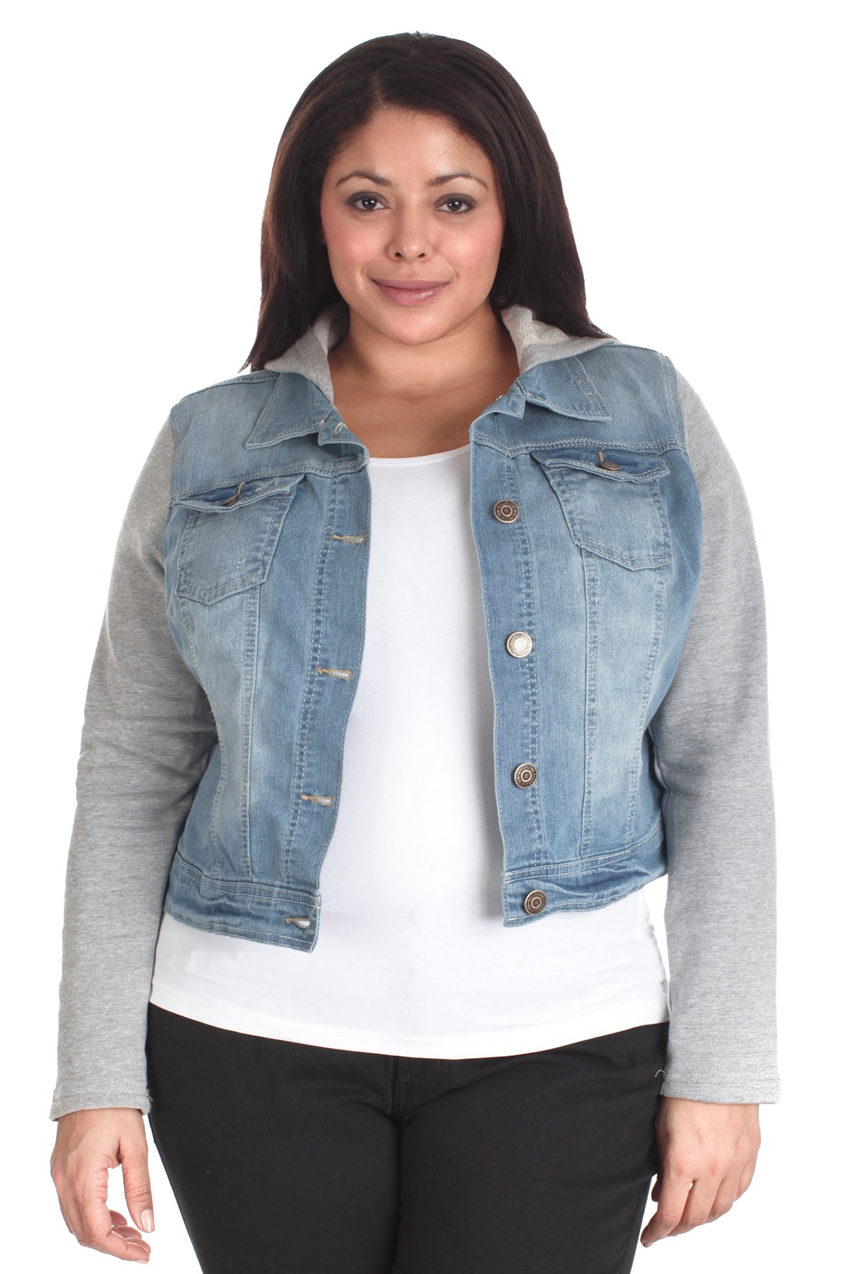 WallFlower Plus Size Knit Hooded Denim Jacket
