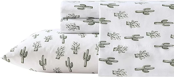 Wrangler - Queen Sheet Set, Soft & Wrinkle Resistant Bed Sheets, Lightweight for Year Round Comfort, 4 Piece Bed Set with Matching Pillowcases & Fitted Sheet (Cacti Green)