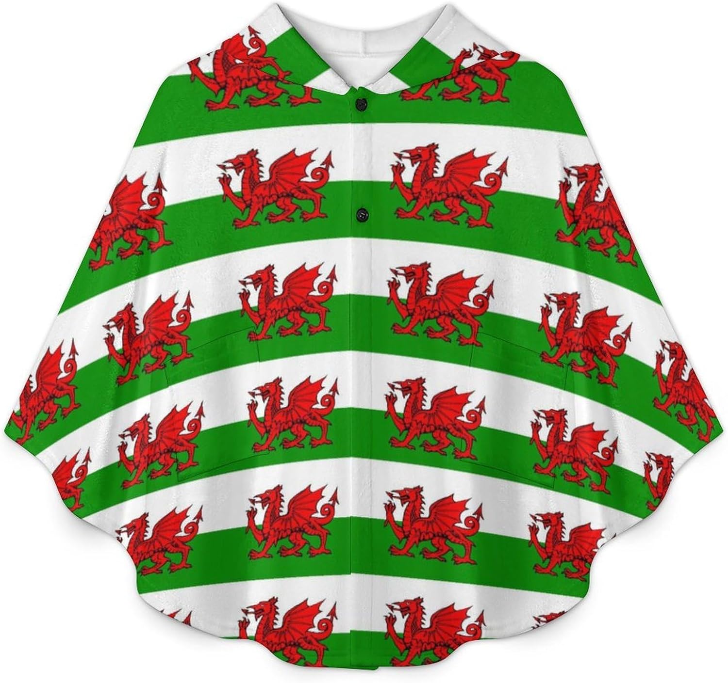 Welsh Dragon Flags Wearable Blanket with Hooded Flannel Blankets Cape with Pocket