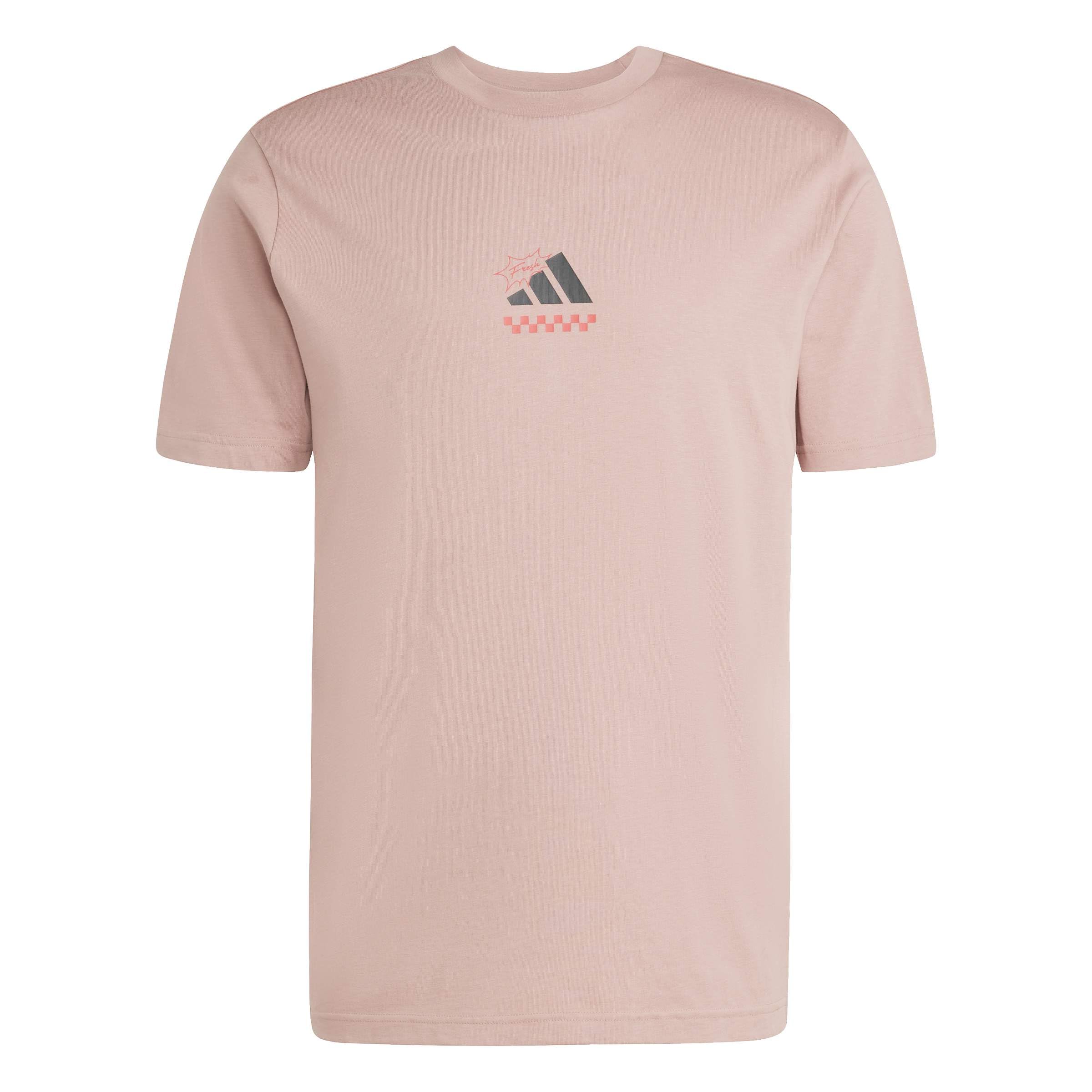adidas Men's Three Slice Life, Pizza Back Graphic Tee, Short Sleeve, Warm Clay, XS