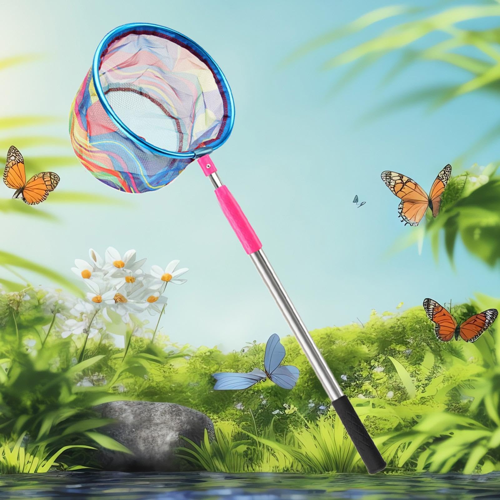 Filet de pêche pour enfants – Filet de crabe pour enfants, filet de capture papillon rétractable | Jouet d'écumoire robuste avec poignée antidérapante pour attraper les poissons, grenouilles