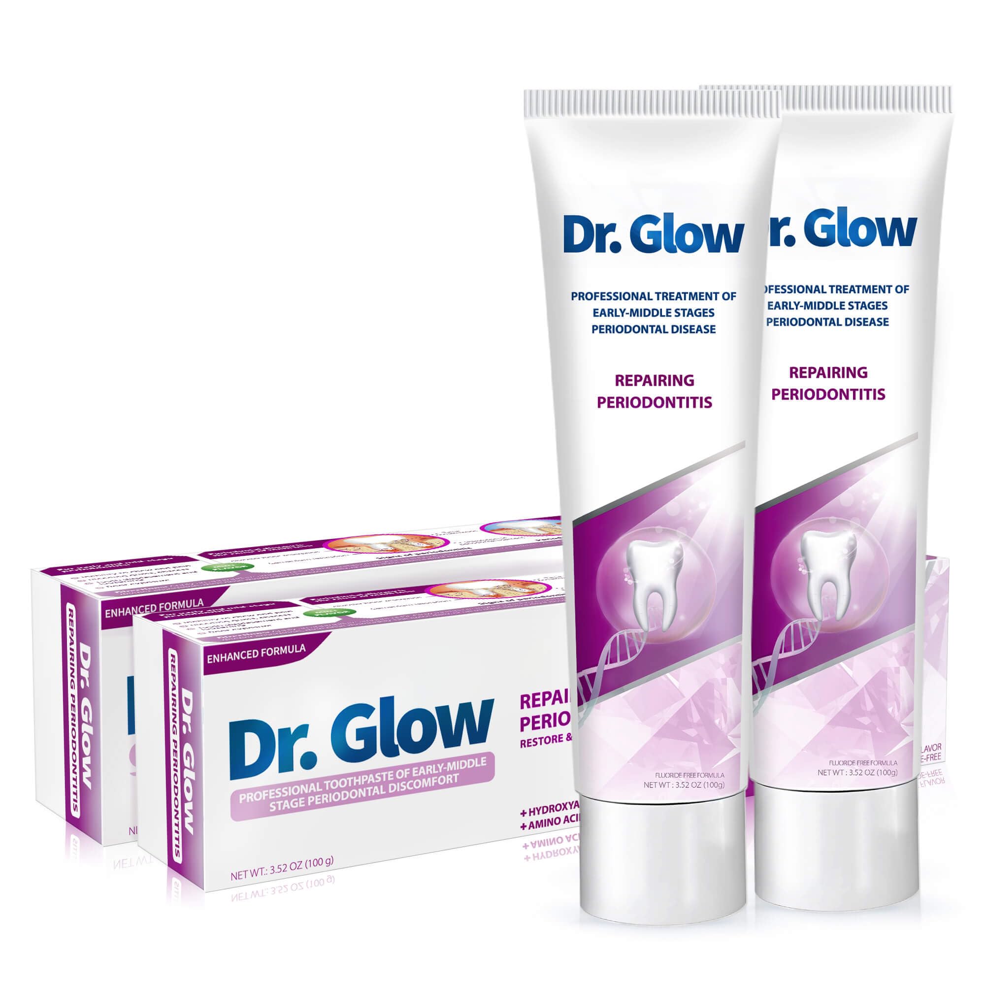 Dr. Glow Toothpaste Gum Repair for Receding Gums, Periodontal Disease, Bad Breath, Gum Regrowth, Loose Tooth Repair - 2 Tubes