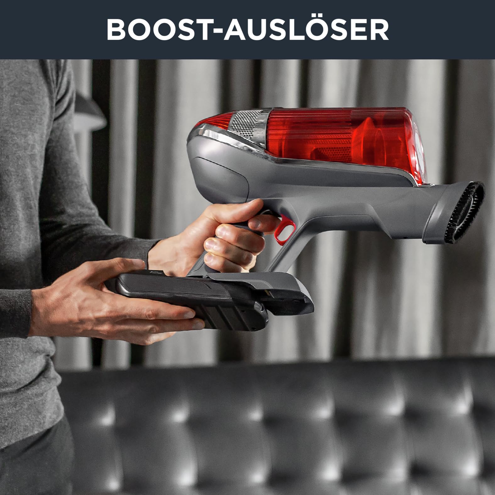 Rowenta X-Force Flex 11.60 Kabelloser Stabstaubsauger, Tierpflege, 130-Watt-Saugleistung, 25,2 V Wechselakku, bis zu 45 Min. Autonomie, Kontrollanzeige,Technologie, LED-Leuchte, Rot-Grau, RH9878WO