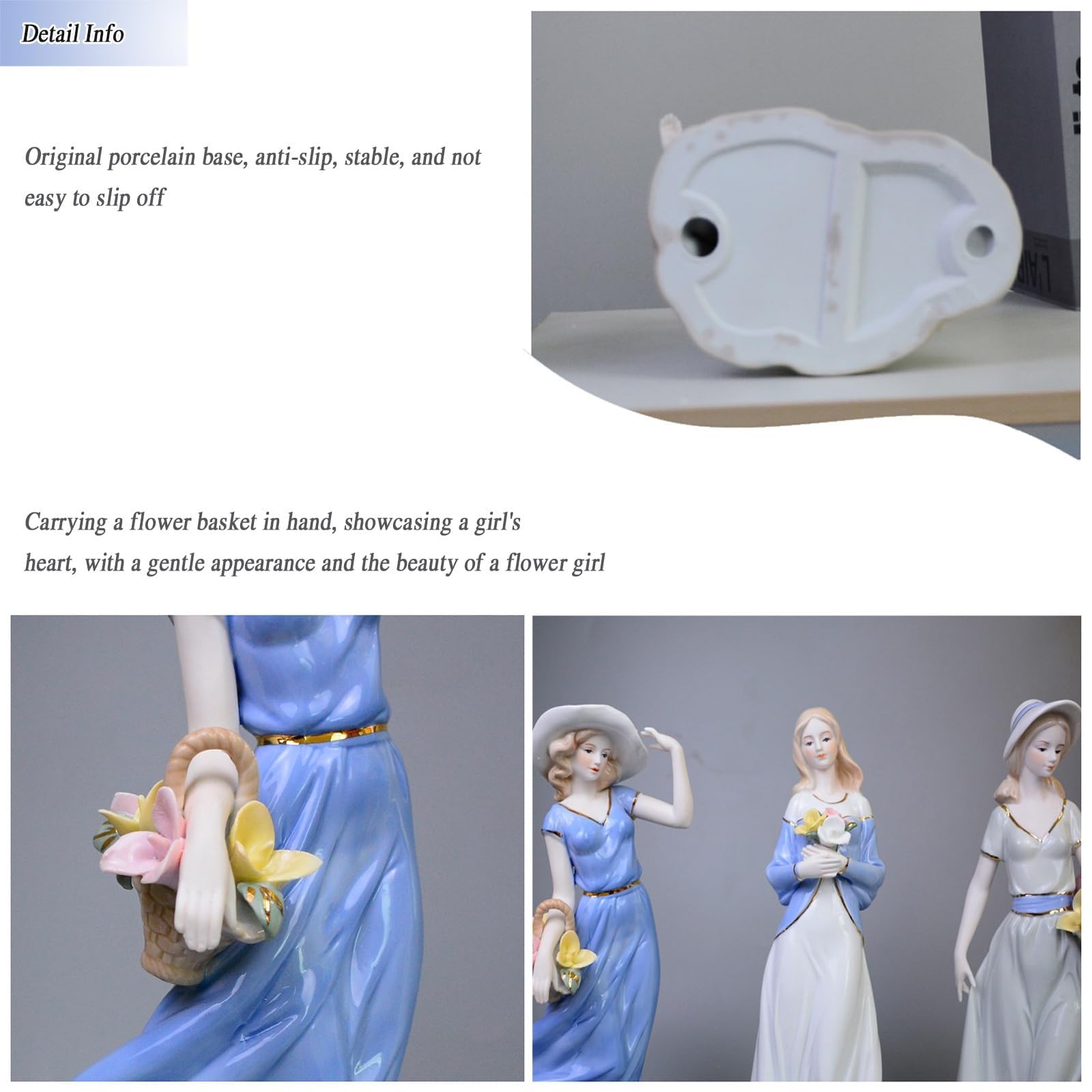 Decoración Arte Estatua Escultura - Cesta de porcelana Figuras de niña de las flores Ramo Estatuas Escultura de cerámica, Figura de decoración de escritorio, Decoración del hogar de dama, Vestido de