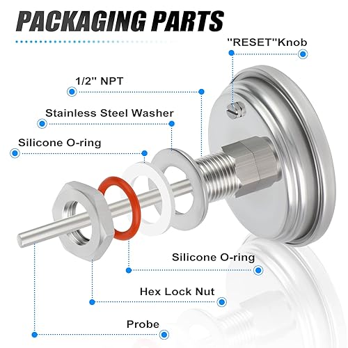 Miniatura 4 de MEANLIN MEASURE Termómetro bimetálico NPT de 12", esfera de 3.3", vástago de acero inoxidable de 3", precisión 2%, montaje trasero central, rango de
