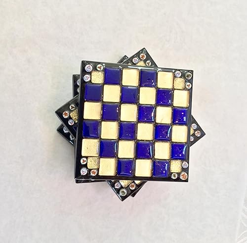 Miniatura 3 de Christmas Mosaic Tile Coasters, Sapphire Blue and Gold Glass Tiles, Millefiori & Glitter Tile Accents, Many Uses, Candles or Barware