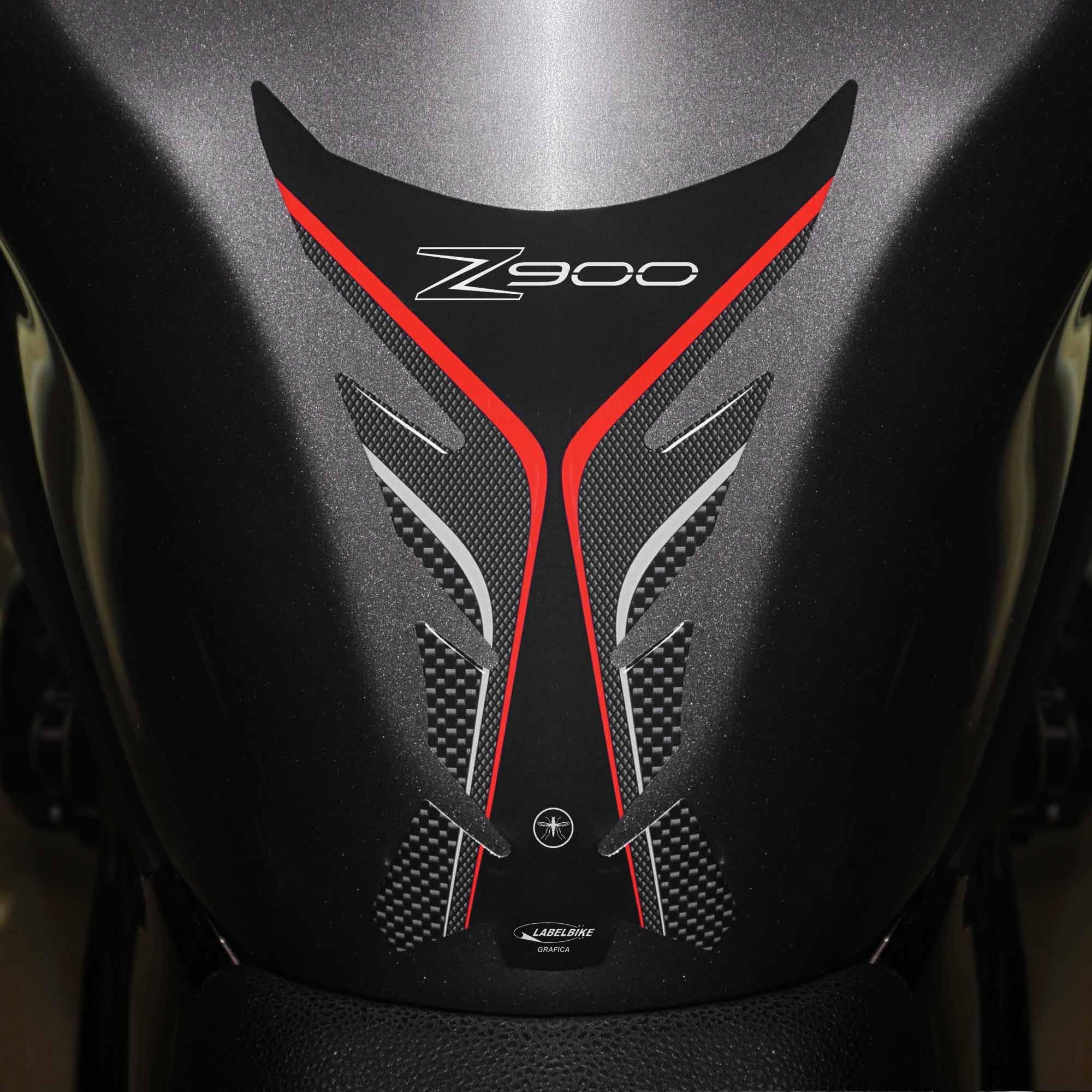 3D Sticker Motorcycle Fuel Tank Pad Protection and Decoration in Resin Compatible with Kawasaki Z900 - Color Carbon Red