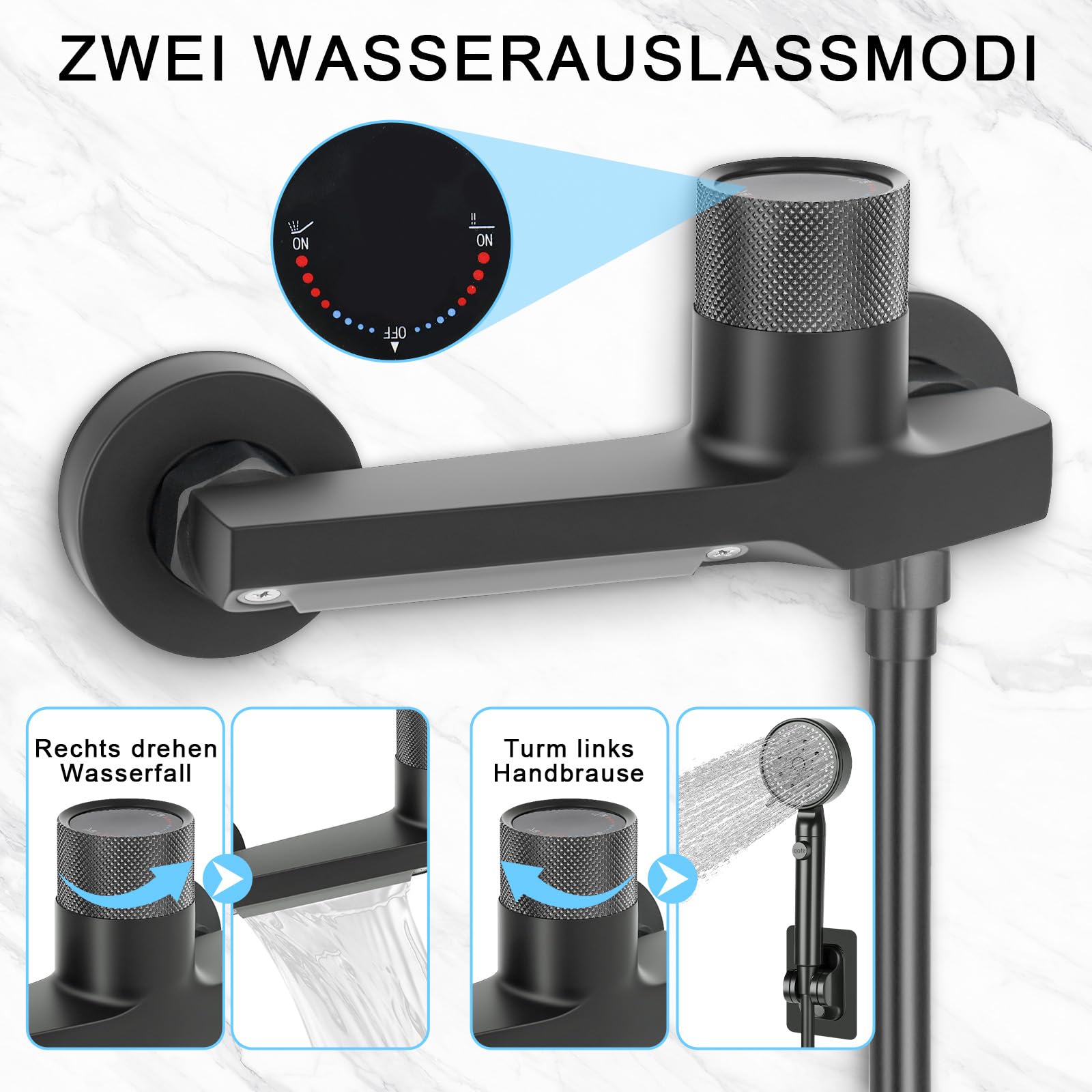 Bateria wannowa z termostatem, 2 wyloty, armatura prysznicowa z przyciskiem bezpieczeństwa, kran, wanna, bateria mieszakowa, armatura do wanny i łazienki, chromowo-szara