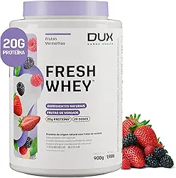 Kit Fresh Whey Protein + Coqueteleira - 20g de Proteínas por Porção - Suplementos Naturais, Suplementação Treino Academia - Frutas Vermelhas - 900g - Dux Human Health