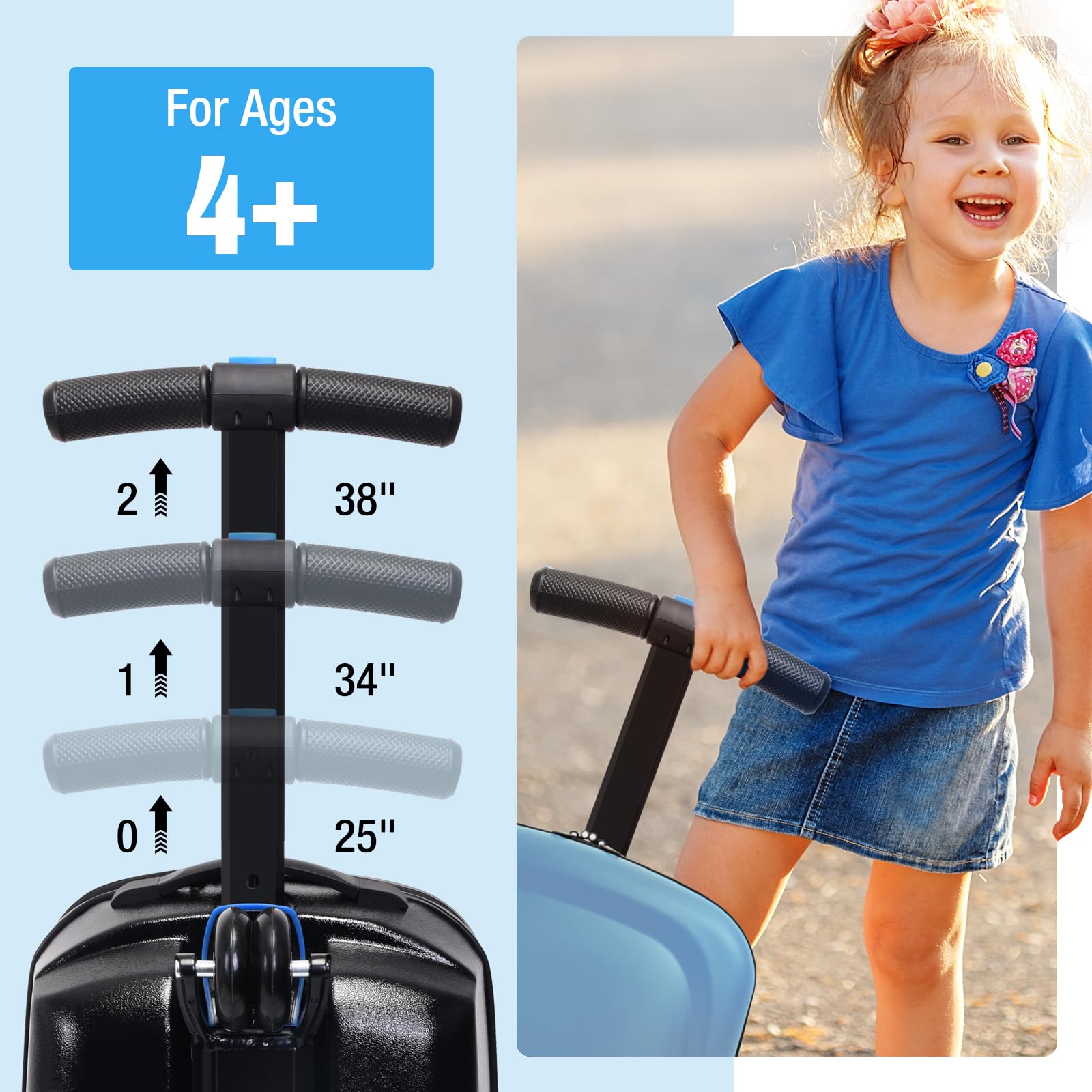 Equipaje para scooter, 2 en 1, plegable, rígido, para patinete de 4 a 15 años, equipaje ligero multifuncional, Azul (New Blue), Patinete multifuncional para viaje