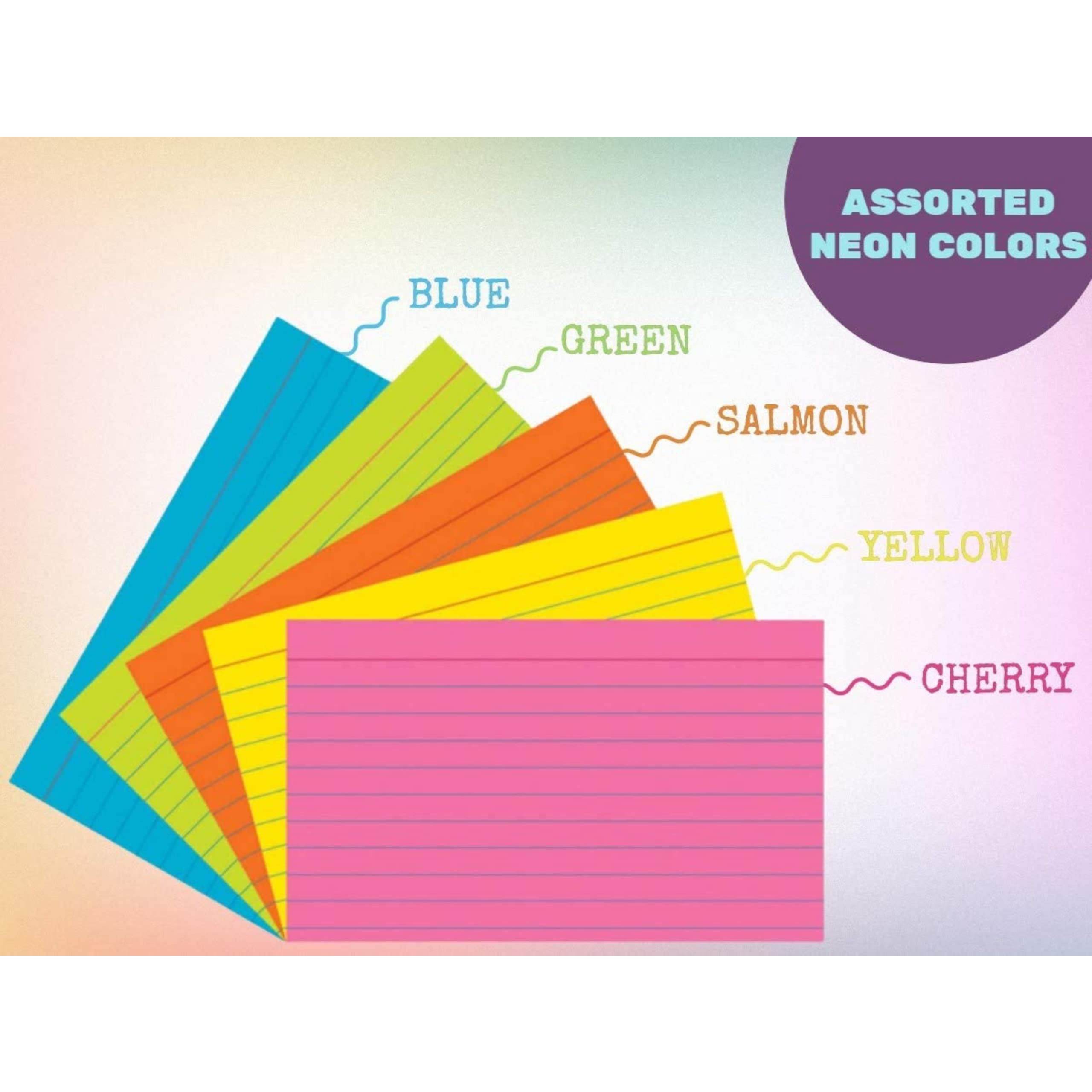 1InTheOffice Ruled Neon Index Cards 3x5, Ruled Index Cards, Assorted Neon Color, 300 Pack - Image 3