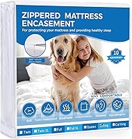 Vista 10 de Protector de colchón Queen con cremallera, 6 lados, impermeable, tamaño Queen, 9 pulgadas, funda de resorte de caja de bajo perfil