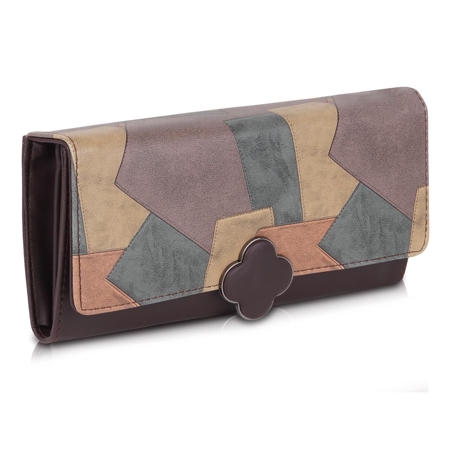 Women's Wallet Multicolor Wallets for Women Stylish Latest with Mobile Phone Space Card Slots Holder Printed Hand Clutch Daily Use Ladies Money Purse Big size Party Clutches Gift for Girls (Brown)