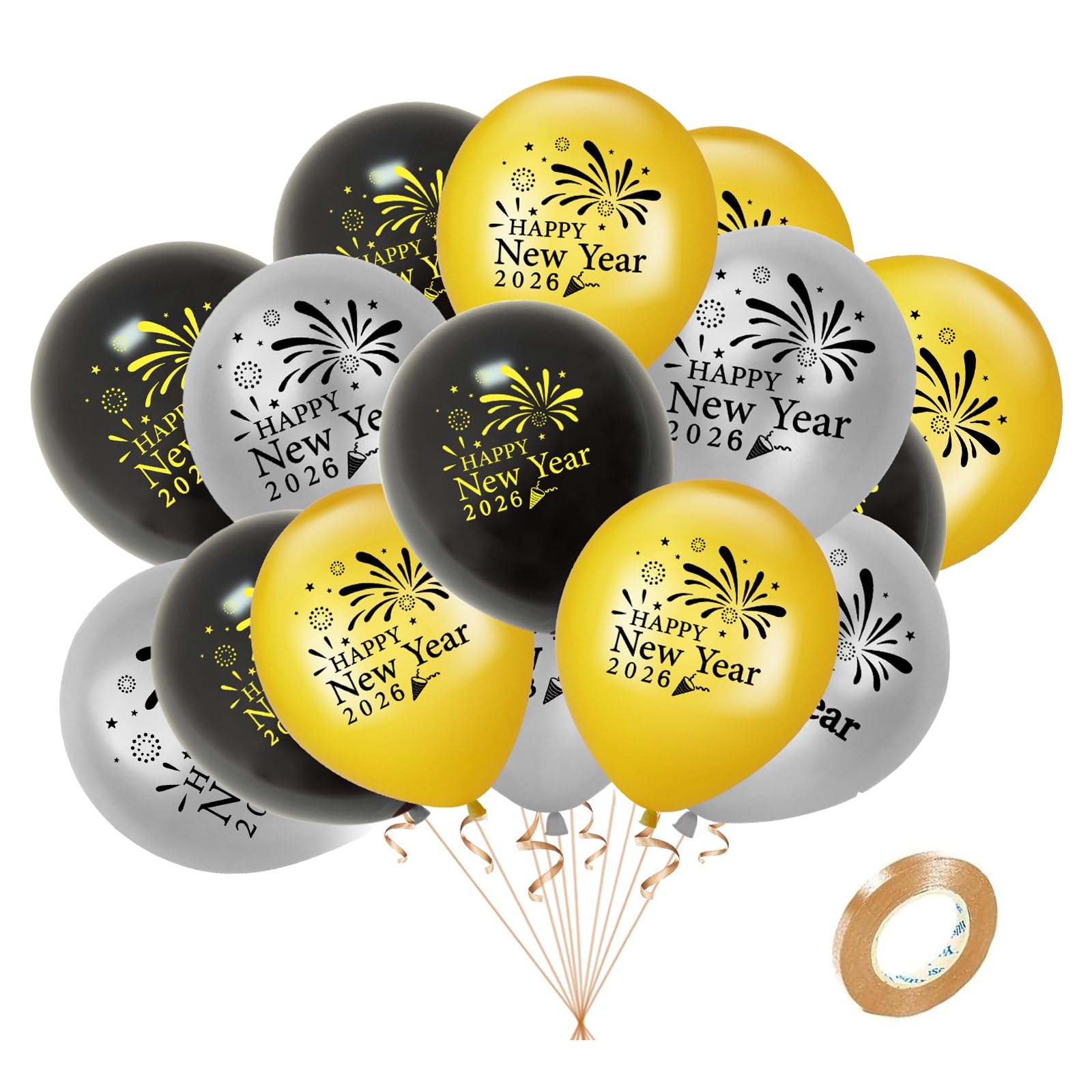 BHSTTNIXP 15 PCS Happy New Year 2026 Balloons,Party Balloon for New Years Eve Decorations 2026 (Black,Silver,Gold)
