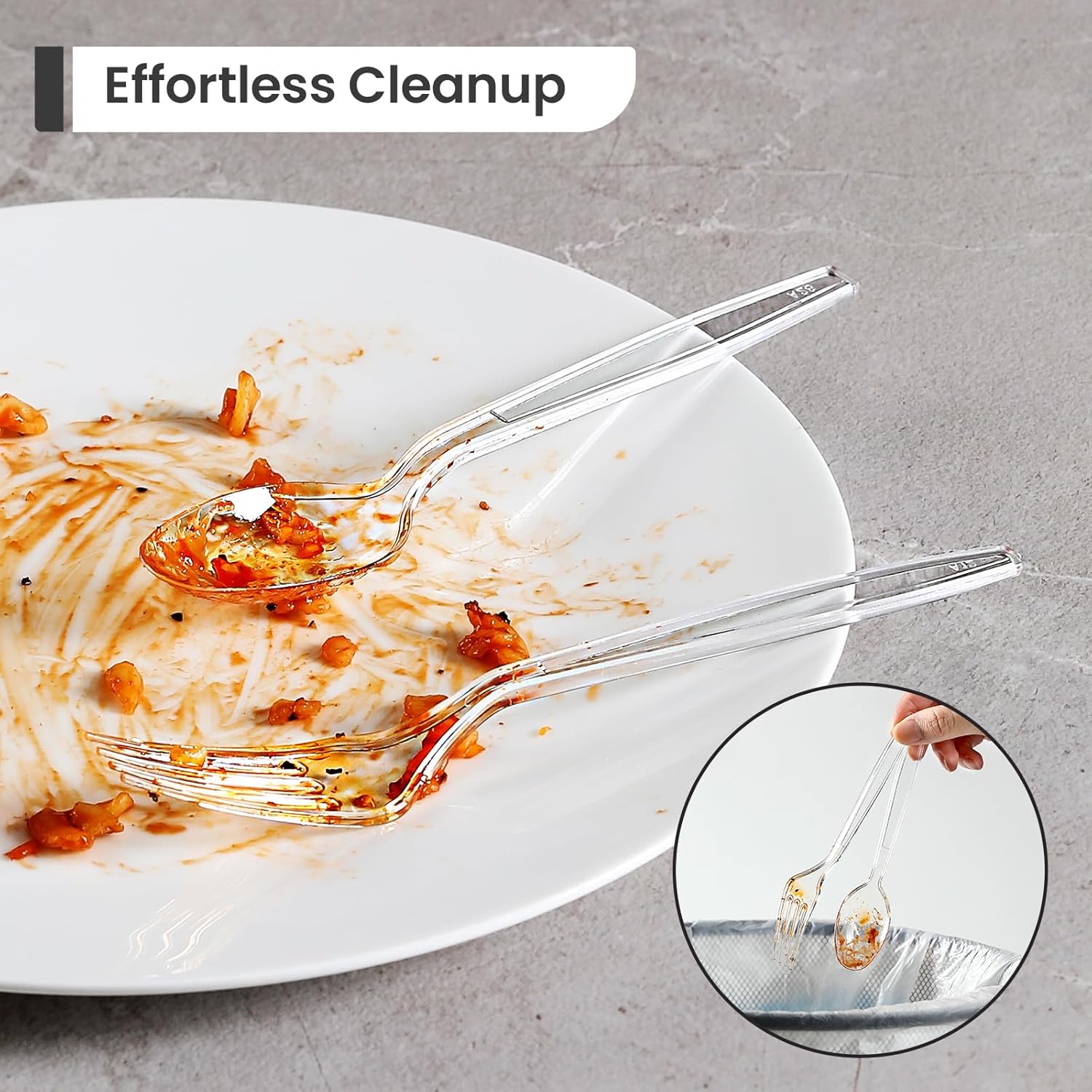 [300 Count] Plastic Silverware, Heavy Duty Plastic Forks Spoons Disposable Utensils Cutlery Set for Wedding Party Supplies Everyday Use - Clear - Image 6