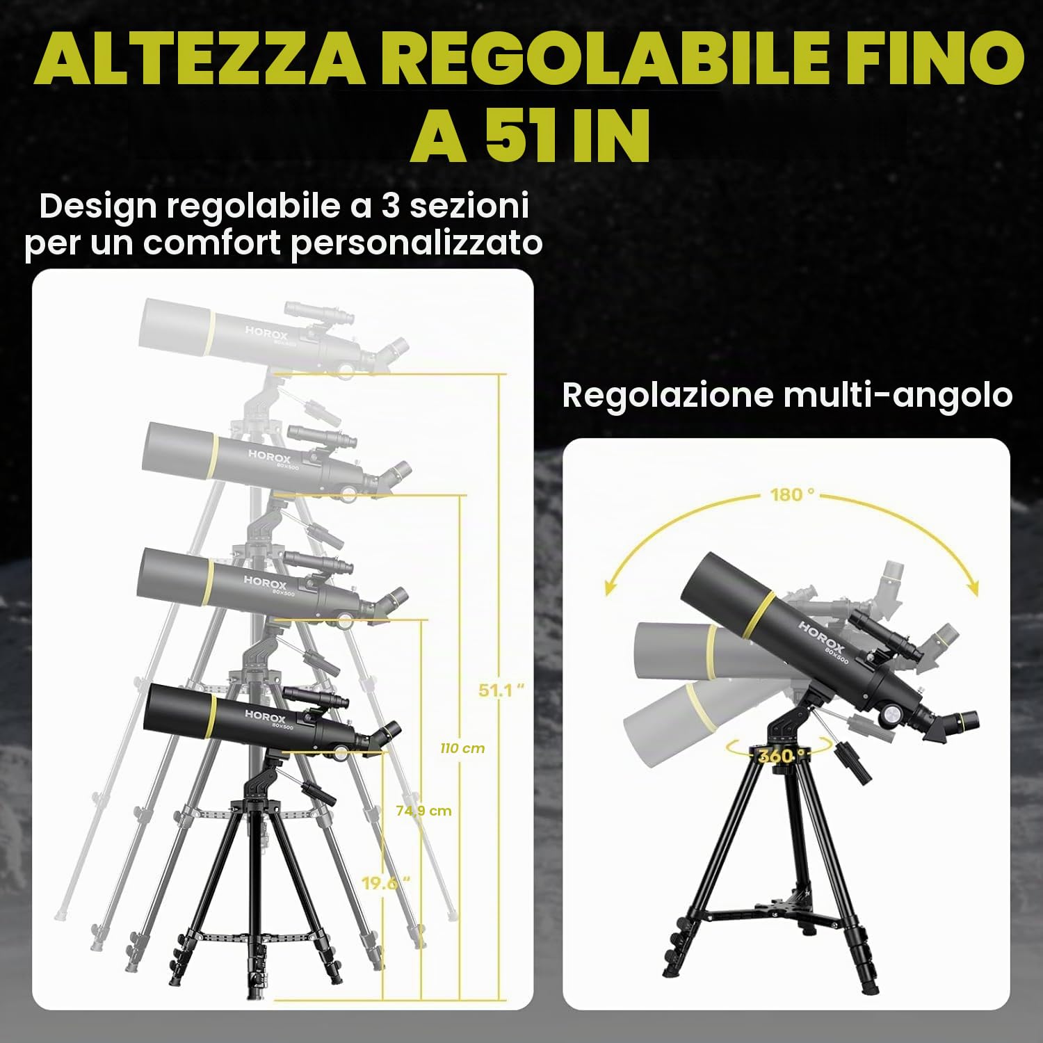 Telescopio Rifrattore 80 mm, 500 mm, per Adulti e Bambini, con Treppiede Professionale e Adattatore per Telefono, Zaino Telescopico Portatile