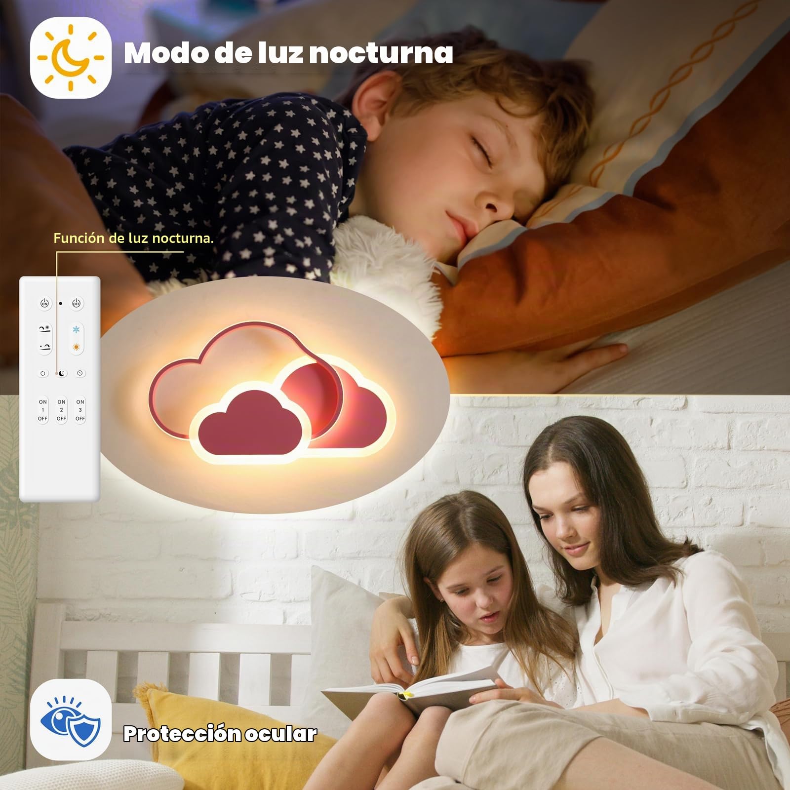 Lámpara de techo LED - Lámpara de techo 42W para habitación infantil, lámpara nube creativa, lámpara de techo LED regulable con mando a distancia 3000K-6000K, 52CM para salón