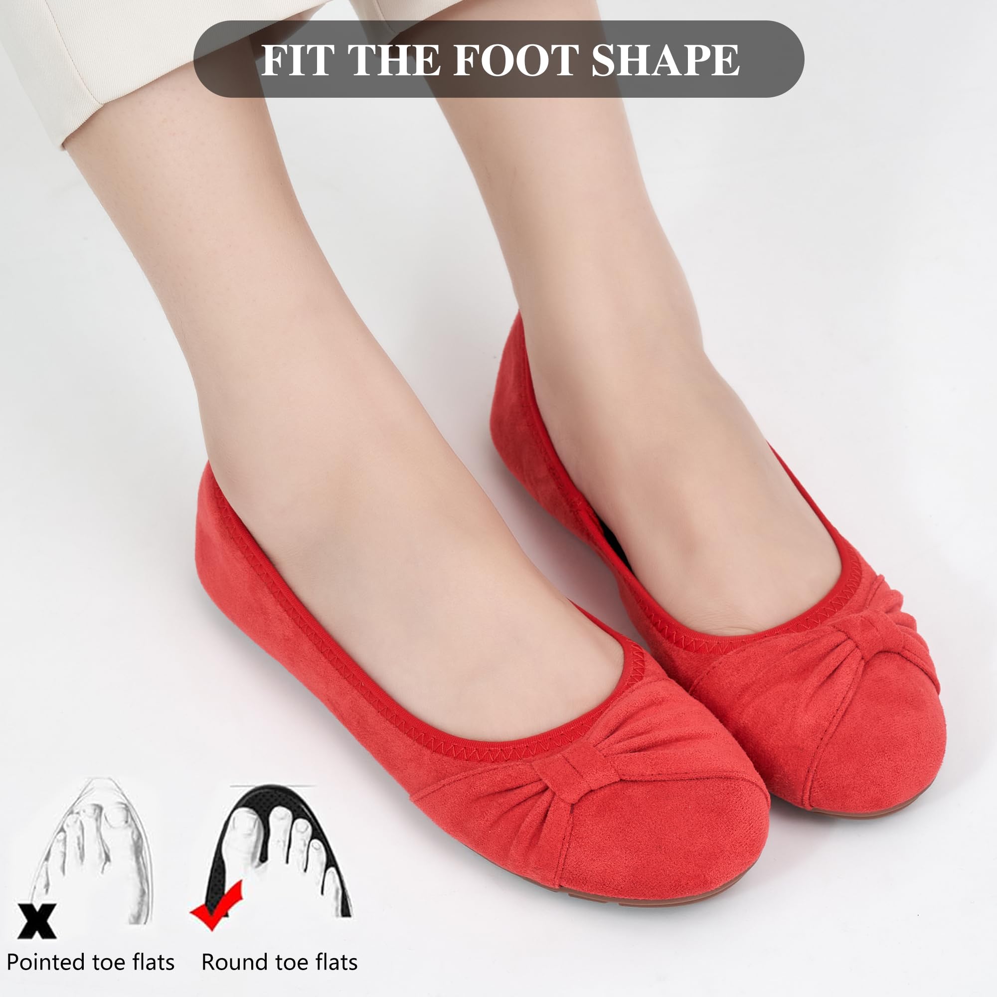 Ecetana Women's Ballet Flats Shoes Dressy Round Toe Bowknot Slip Ons Comfortable Suede Foldable Loafers for Casual Work Business: 7.5 Red