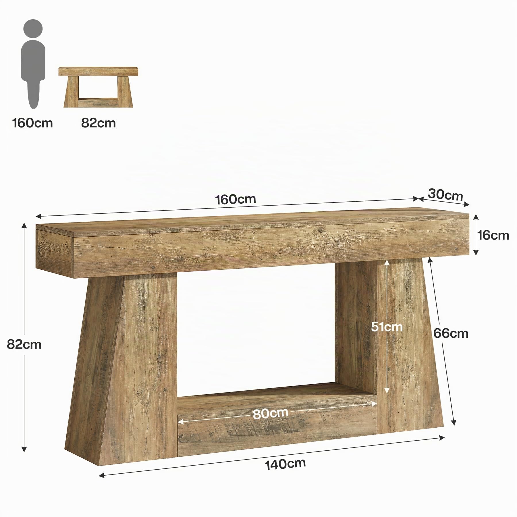 Tribesigns Tavolo Consolle con Contenitore, Tavolo da Divano in Stile Fattoria da 160 cm per Ingresso, Tavolo Stretto e Lungo Dietro il Divano, Tavolo Consolle per Soggiorno, Corridoio, Atrio, Quercia