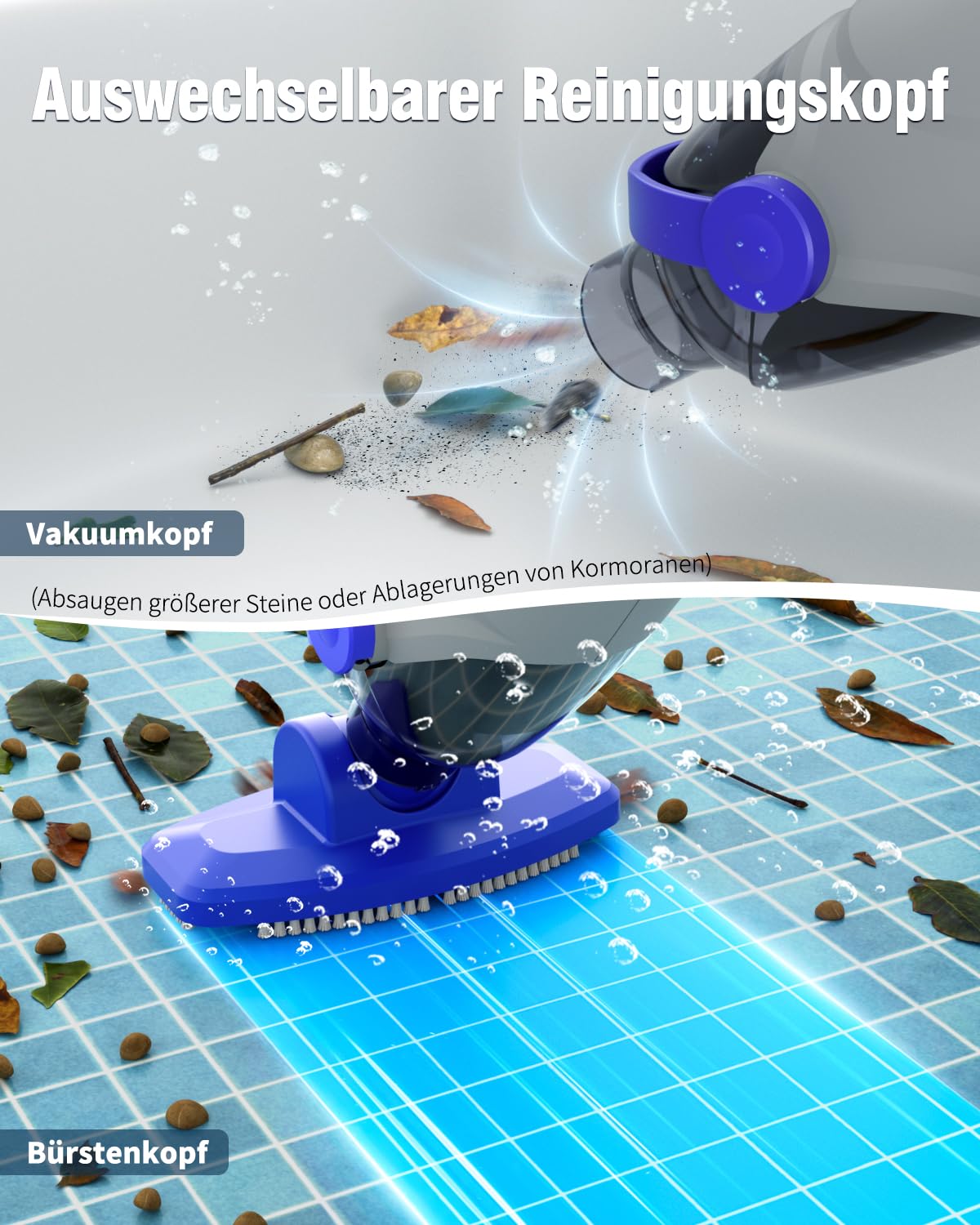 Little Shark Poolstaubsauger für Aufstellpools, Whirlpool-Staubsauger mit 60W-Motor, 18 Gallonen/Minute starke Saugleistung, kompakter und leichter Poolstaubsauger mit 5000-mAh-Akku, 1 Stunde Laufzeit
