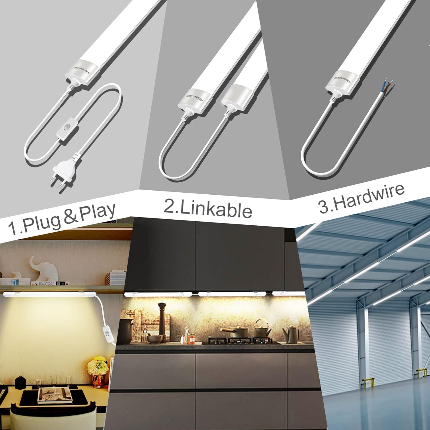 Feuchtraumleuchte LED mit Stecker 60CM 18W 1800LM, LED Röhre 4000K Wasserfest Flimmerfrei IP65, LED Werkstatt Deckenleuchte Lampe Tageslicht für Garage Keller Werkstatt Büro