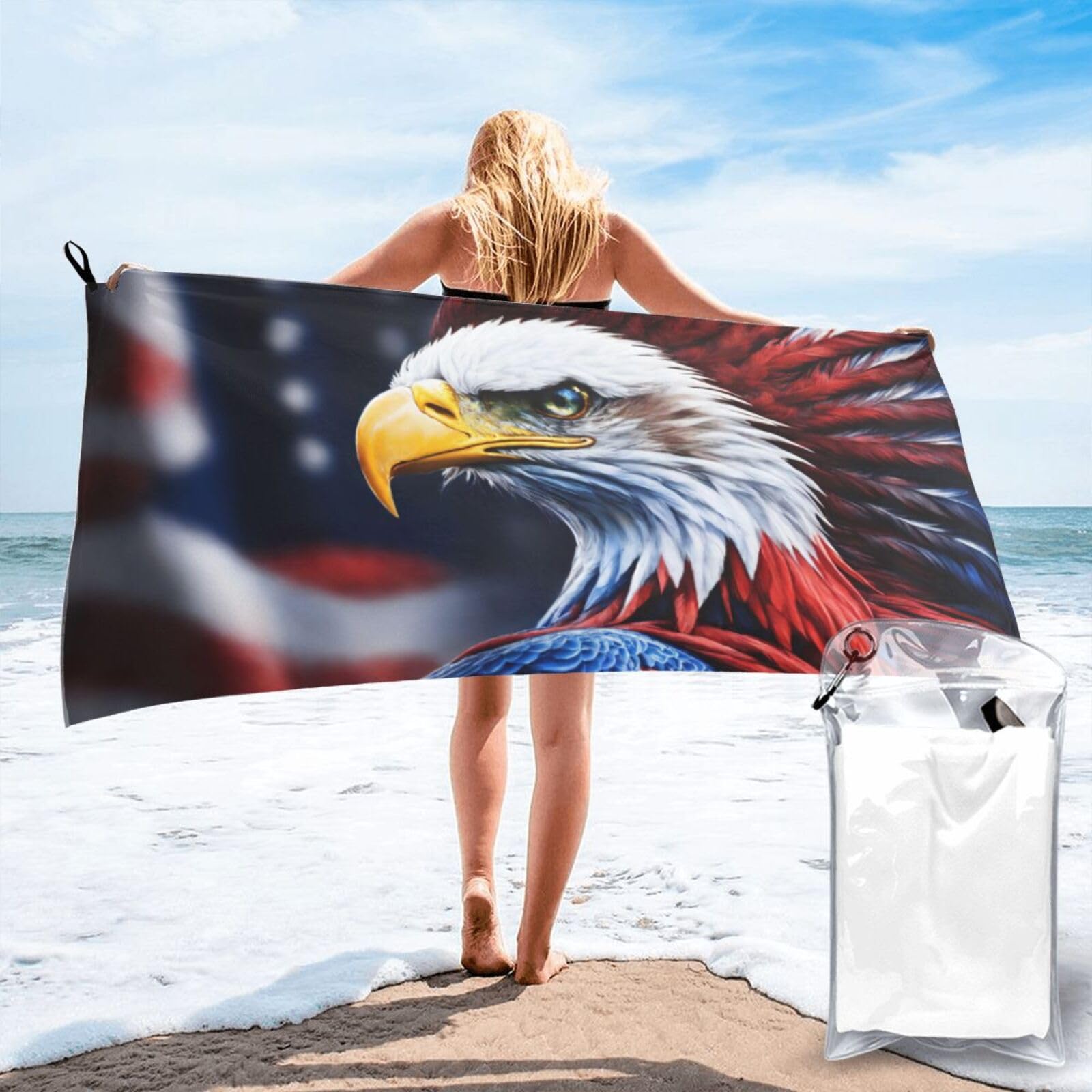 pojknbv American Bald Eagle Print Travel Gym Towel For Beach Camping Hiking Yoga Lightweight Reusable Versatility