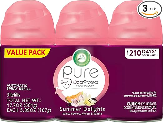Air Wick Automatic Air Freshener Spray Refill, Summer Delights, 3ct, Essential Oils, Odor Neutralization