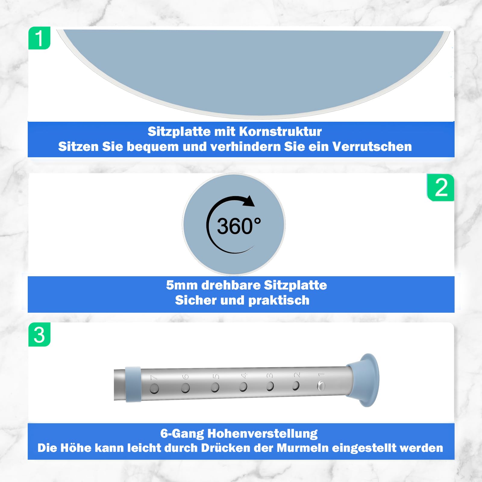 HENGMEI Taburete de Ducha Giratorio 360° para baño, Altura Regulable, para Ducha, Asiento de baño
