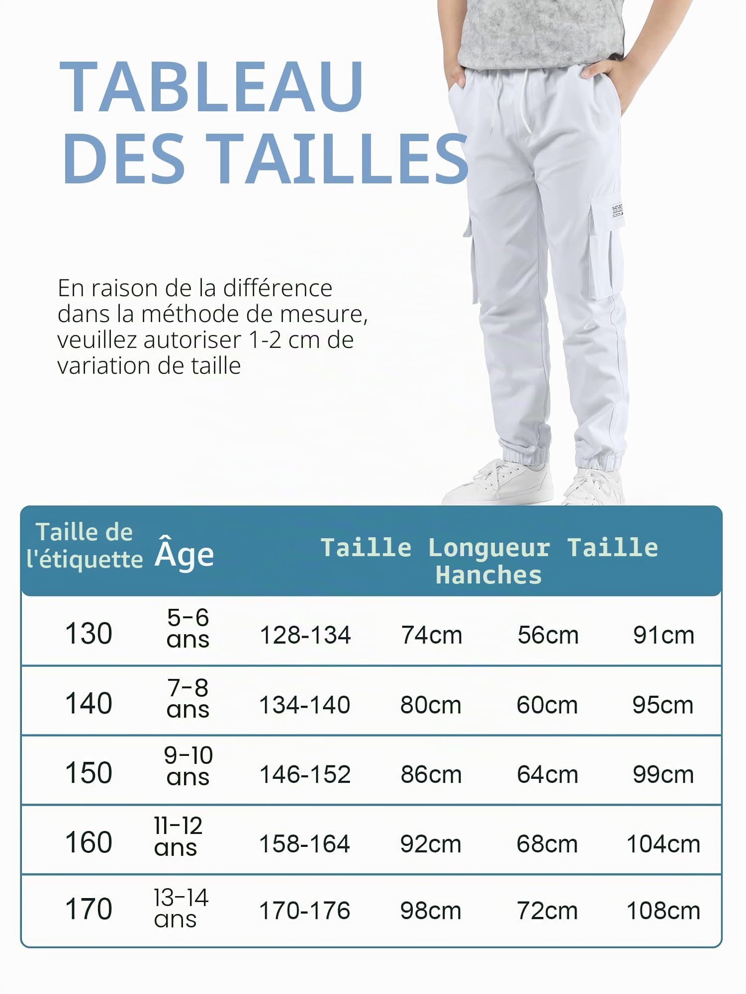 NATUST Pantalon Cargo Garçon Ado Jogging Taille Élastiquée Pantalons Enfant Décontracté