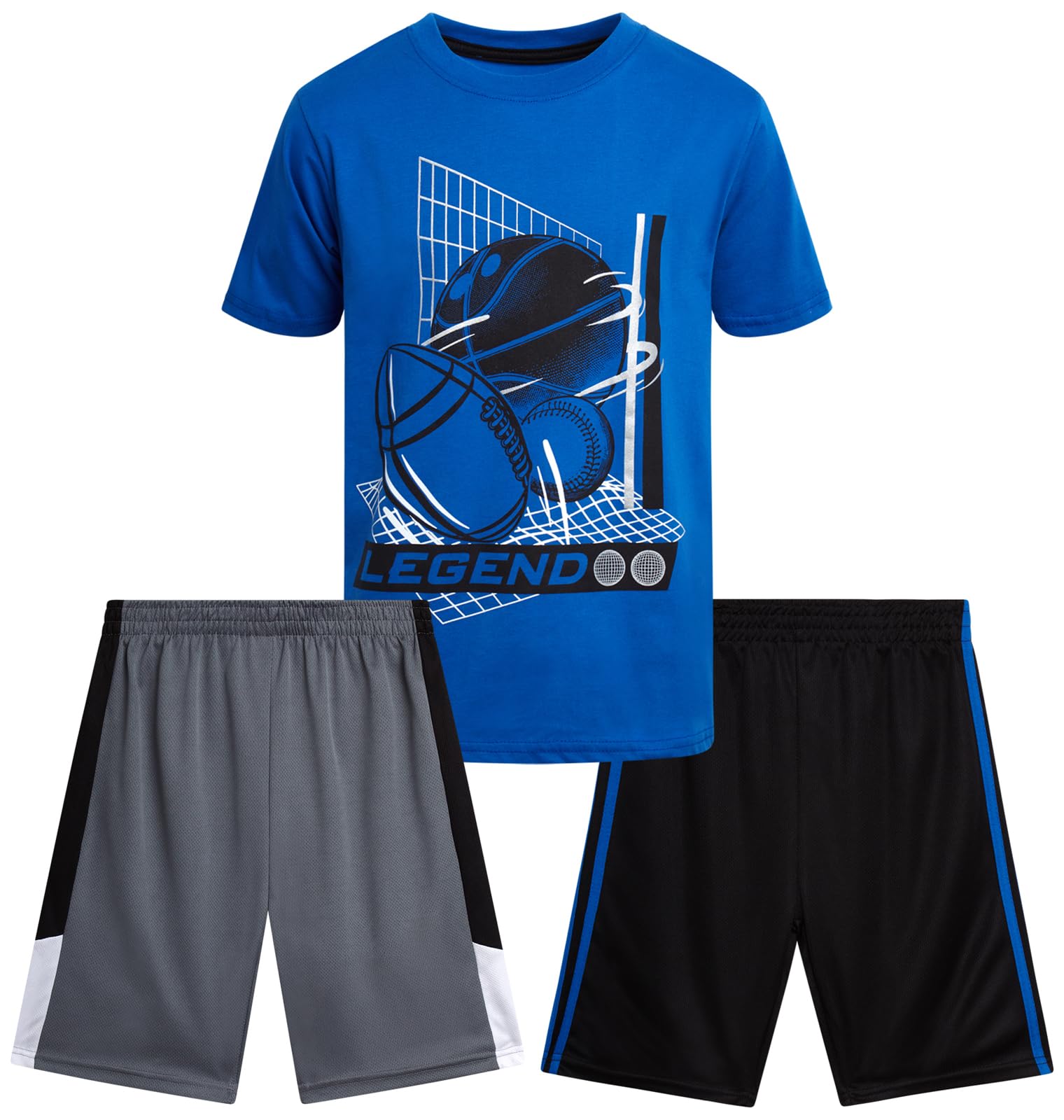 Pro Athlete Active Boys Short Sets - 3 Piece Performance Short Sleeve T-Shirt and Dry Fit Shorts - Boys Athletic Sets (8-16)