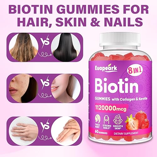 Miniatura 5 de (2 paquetes) Gomitas de biotina para mujeres y hombres, fuerza máxima de 20,000 mcg de biotina con colágeno, queratina y ácido fólico, fórmula
