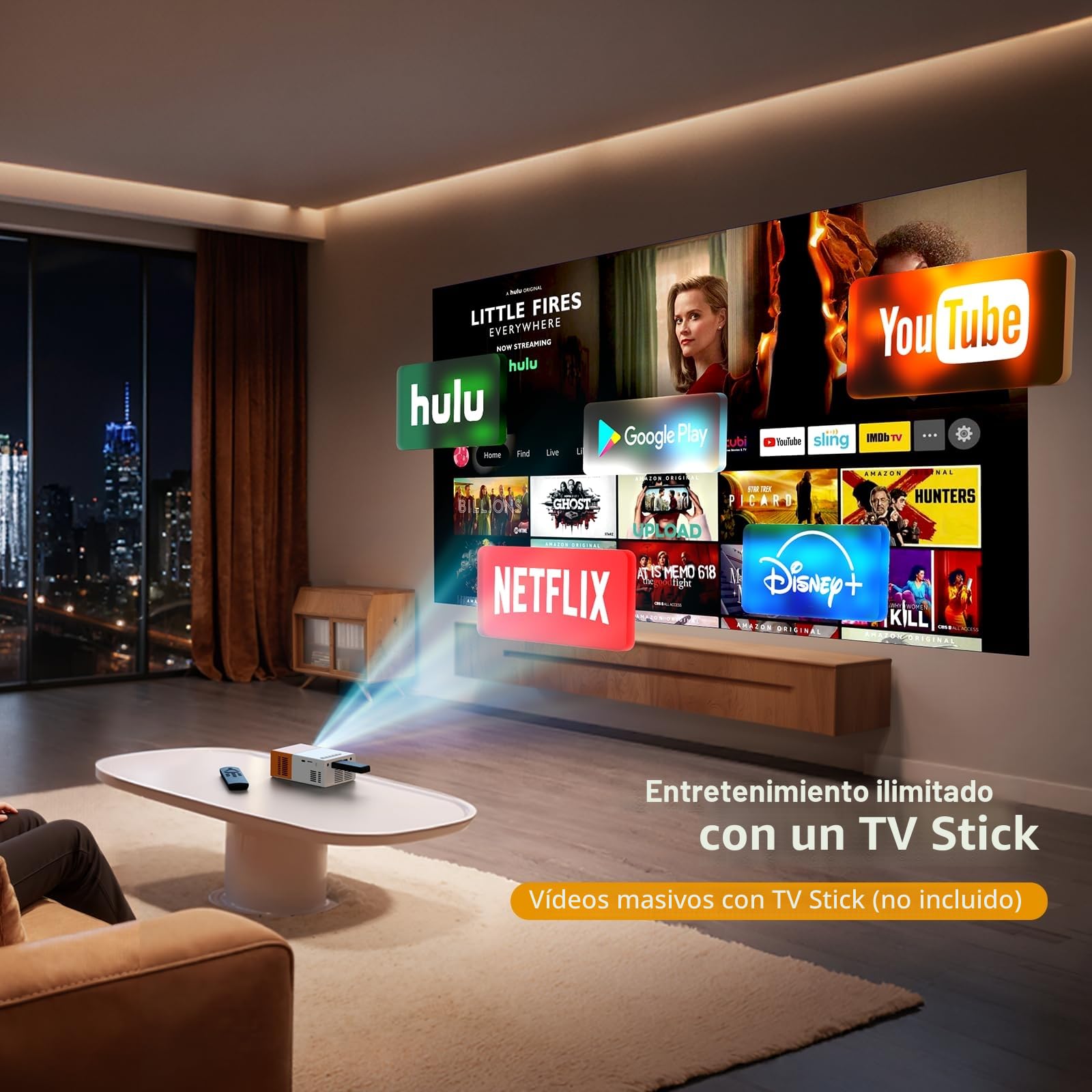 PVO WiFi Proyector Portátil, La Pantalla del Teléfono Móvil se Puede Reflejar al Proyector de Forma Inalámbrica o a Través de un Cable de Datos, Compatible con la Mayoría de Dispositivos (YG300ProMax)