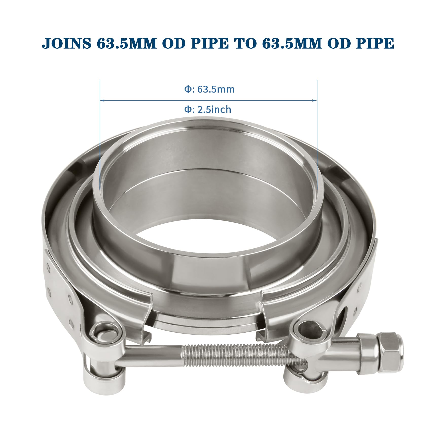 DOCAS 2.5 pouce 63.5mm Kit de Bride de Serrage en V-bande, Bande Bride d'Echappement V-Clamp Tuyau d'Echappement Pince en Acier Inoxydable pour Turbos, universel colliers d'échappement tuyau
