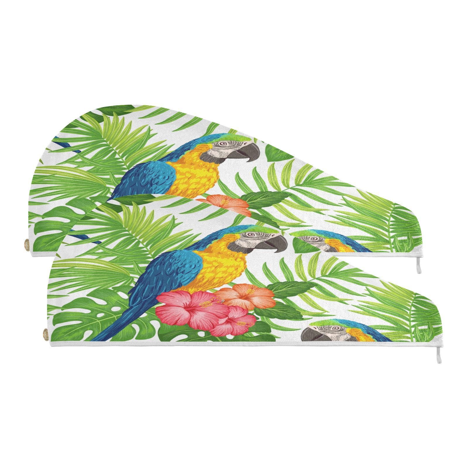 YOUJUNER Hair Towel Wrap Tropical Palm Leaves Macaw Parrot Rapid Drying Turban Hair Towel Super Absorbent Head Towel for Women Girl