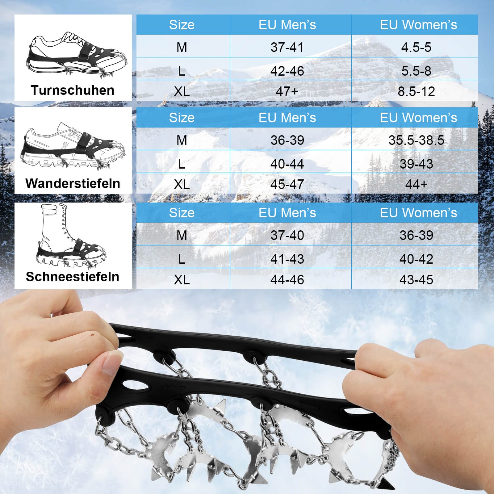 10 Steigeisen Für Wanderschuhe - TPE Gummibänder Mit Stahlspikes Bis -45°C