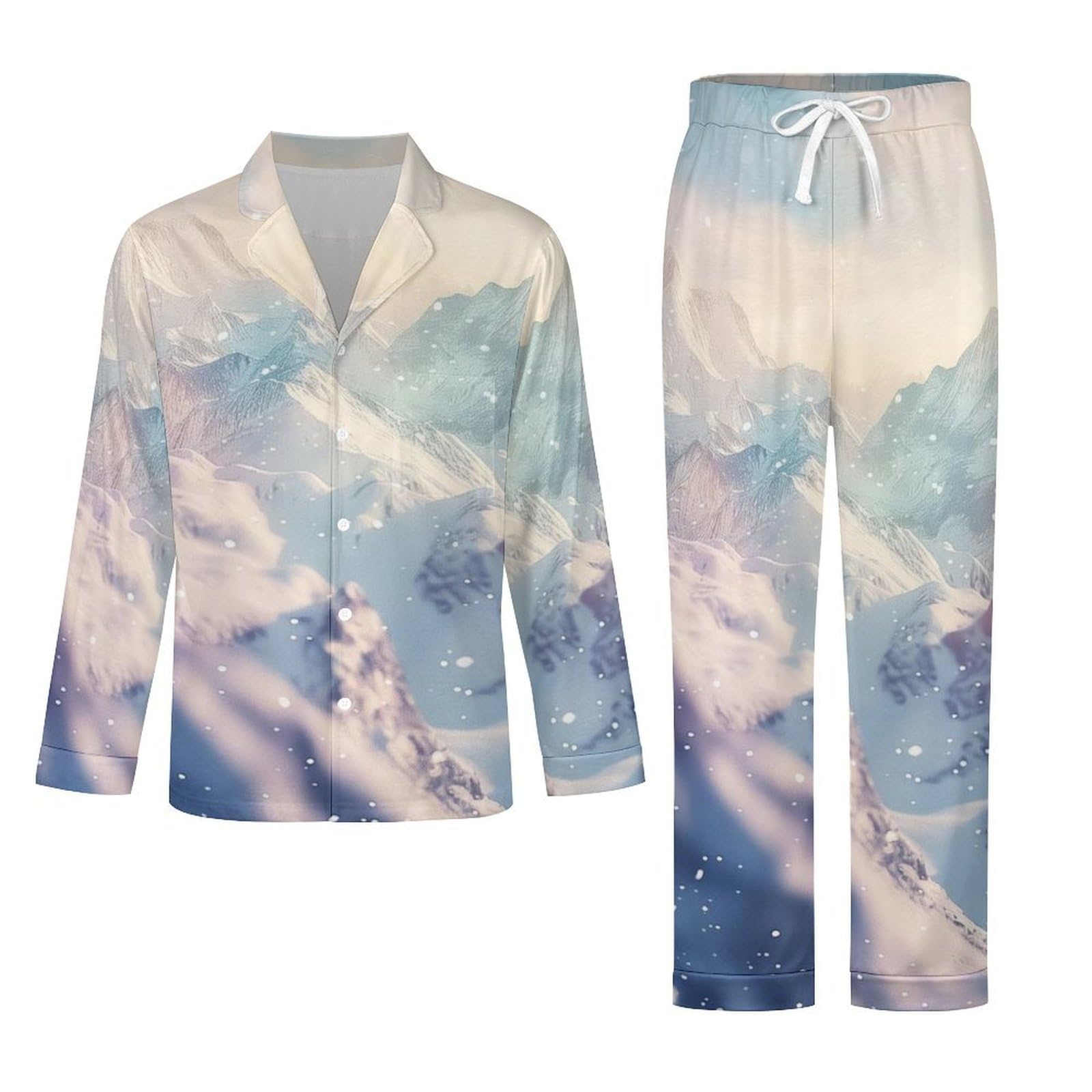 Completo Pigiama da Uomo - Paesaggio Montano Innevato Pigiama A Maniche Lunghe Abbigliamento da Casa 2 Pezzi Top + Pantaloni Morbido E Caldo Pigiama Autunnale E Invernale