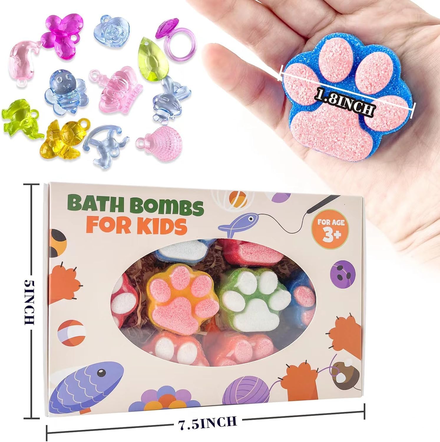 Bombe de bain patte pour enfants avec jouet surprise - 12 pièces artisanales aux cristaux étincelants - Kit cadeau SPA pour Noël et anniversaire (filles et garçons)